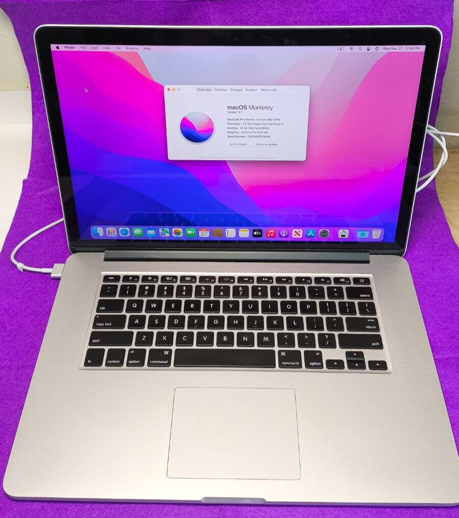 Apple Macbook Pro 15″ Quad Core i7 2.2GHz 16GB RAM 256GB SSD OS Monterey