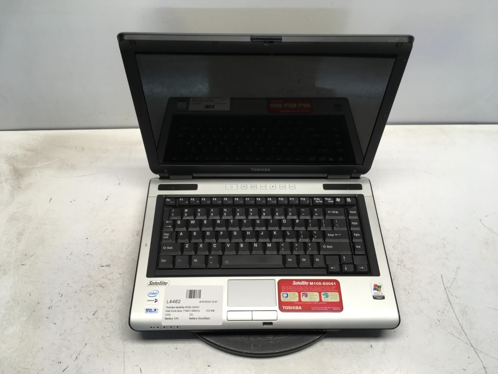 Toshiba Satellite M105-S3041 Intel Core Solo T1350 1.86GHz 512 MB NO HDD/Battery