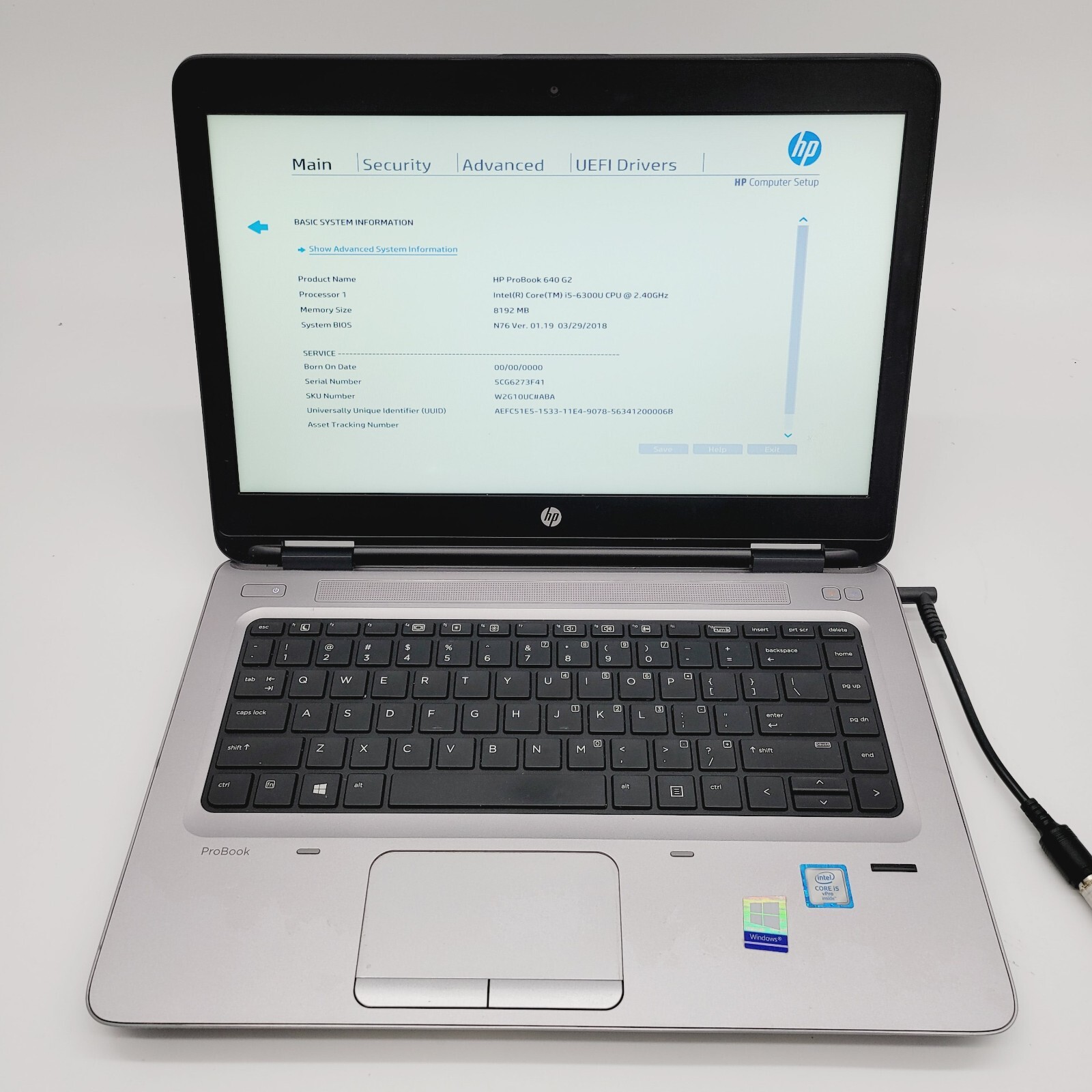 HP Probook 640 G2 Core i5-6300U 2.4GHz 8GB RAM No HDD 14″  ***Boot to Bios