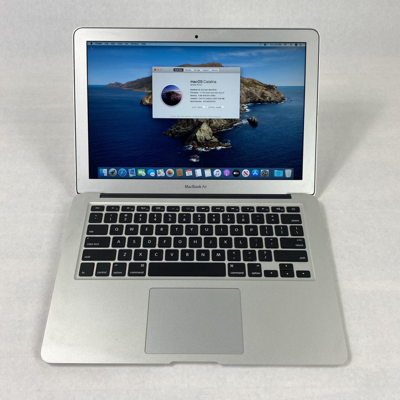Apple MacBook Air A1466 2012 13″ 1.7GHz i5 4GB RAM 60GB SSD os10.15.7 273 Cycles