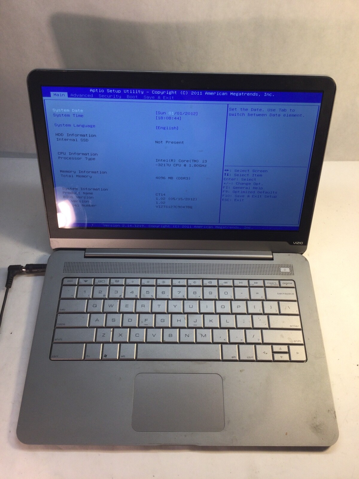 VISIO CT14 14″ Laptop Intel Core i3-3217U-BOOTS TO BIOS  – MZ