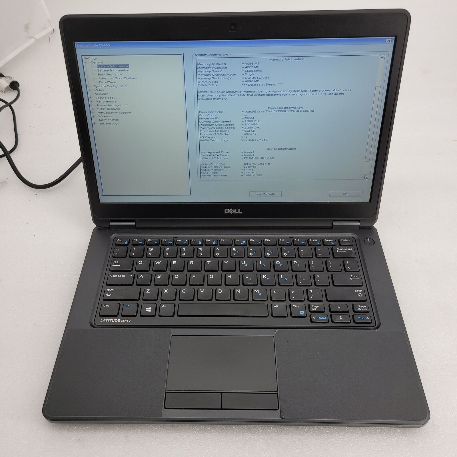 Dell Latitude E5450 Core i5-5300U 2.3GHz 4GB RAM NO HDD 15.6″ – FOR PARTS