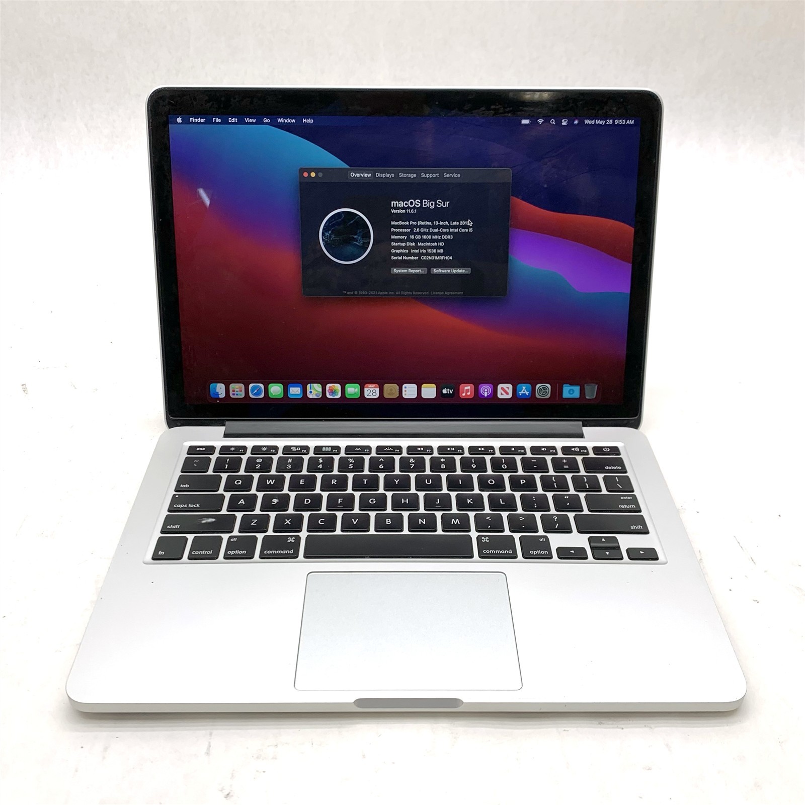 Apple Macbook Pro A1502 2013 Retina 13″ Intel i5-4288U 2.6GHz 16GB 256GB Big Sur