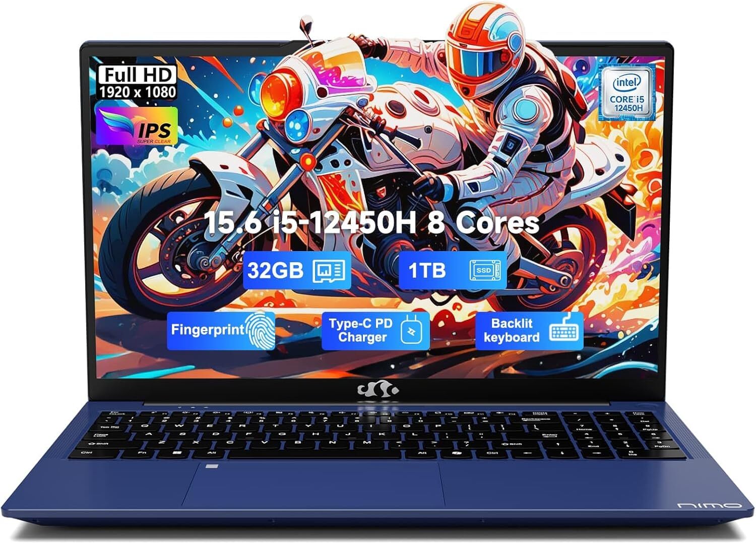 NIMO 15.6 FHD-IPS Laptop 8 Cores Intel i5-12450H 32GB RAM 1TB SSD 4.4GHz 100W
