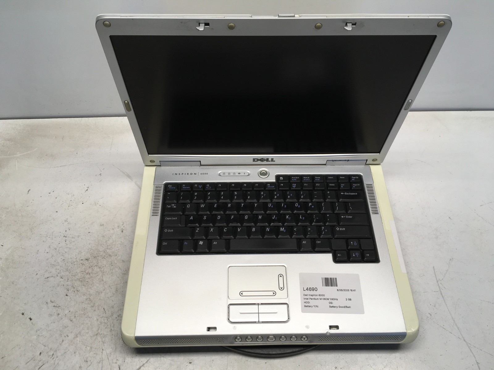 Dell Inspiron 6000 Intel Pentium M 06D8 1.6GHz 2 GB NO HDD/Battery – Dim Screen