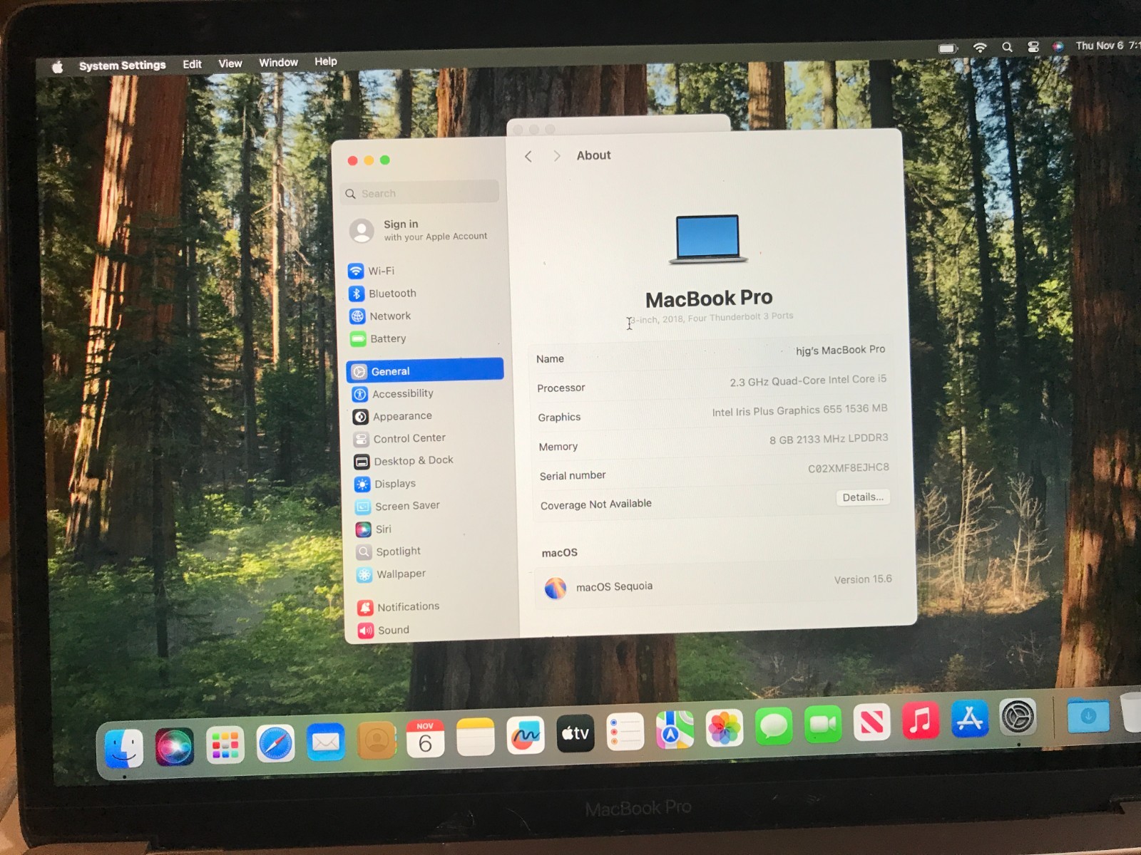 APPLE MacBook 13″ 2018 A1989 i5 2.3GHZ 8GB 256GB Gray  USED Read* #848