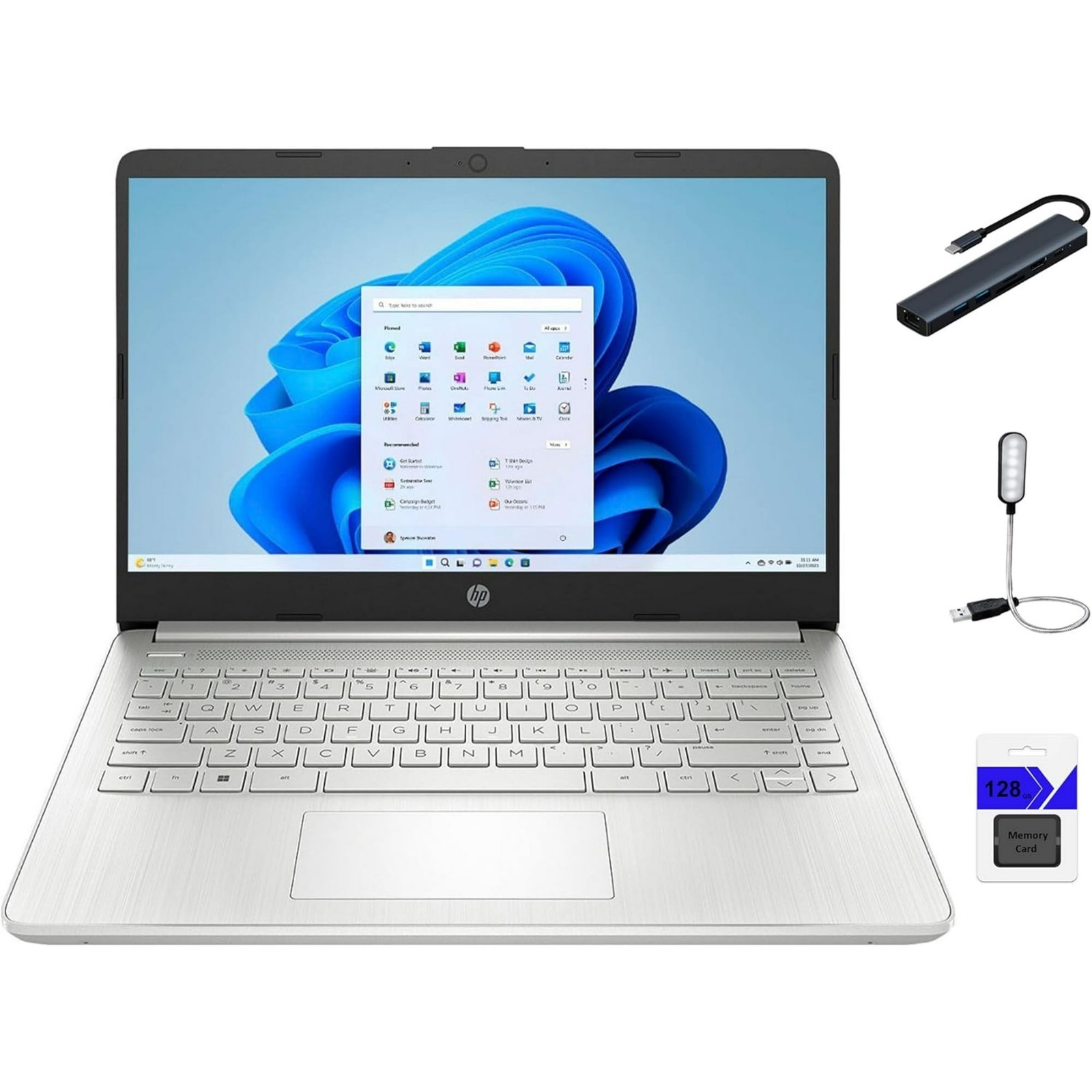 HP 14″ HD Laptop, Intel Pentium Silver N5030, 4GB DDR4 Memory, 128GB SSD, Media