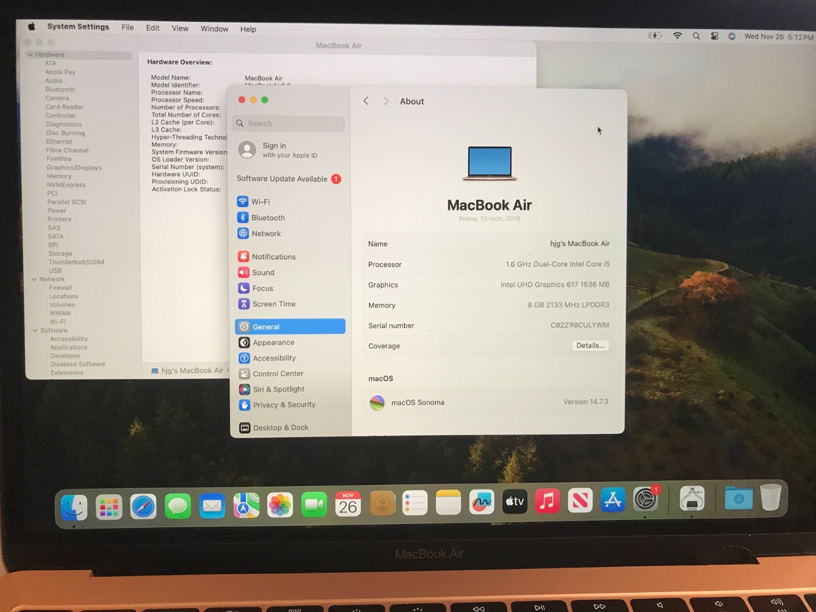 2019 Apple MacBook Air 13.3″  i5  8GB 256GB A1932  Gold Service Battery #969