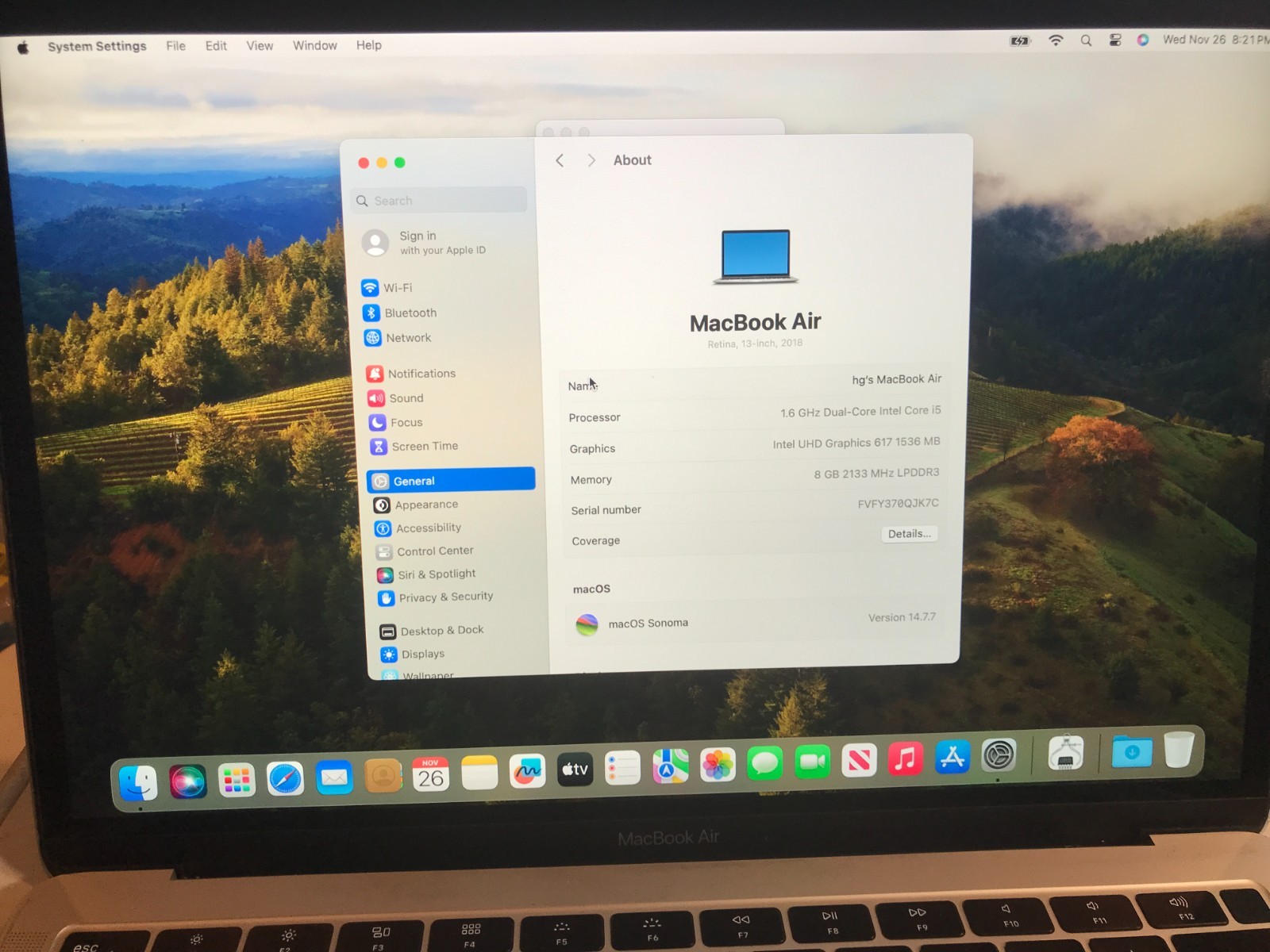 Apple MacBook Air 2018 13” i5 1.6GHZ 8GB 128GB A1932 Silver USED Read*  #970