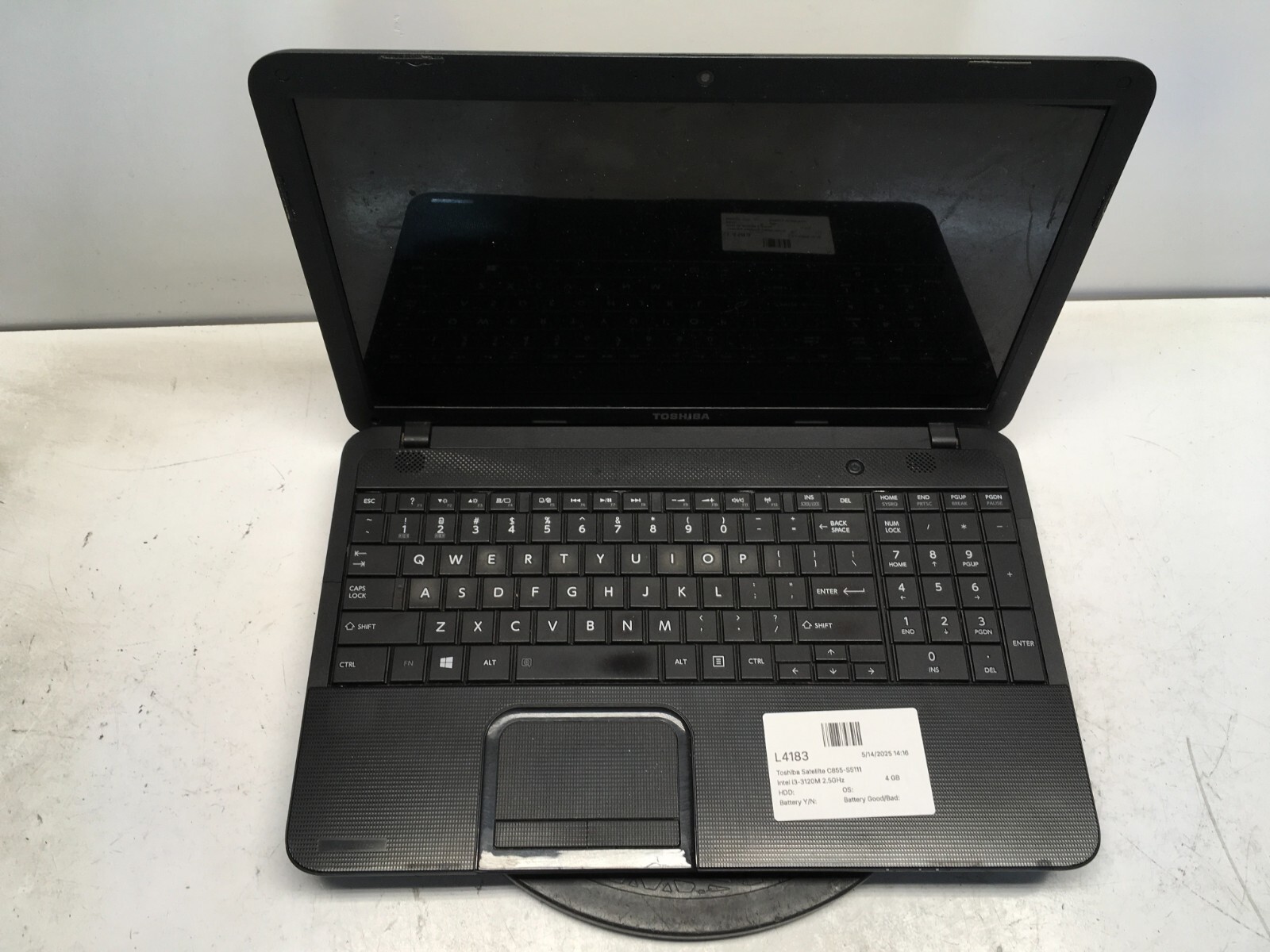 Toshiba Satellite C855-S5111 Intel i3-3120M 2.5GHz 4 GB NO HDD No Batt
