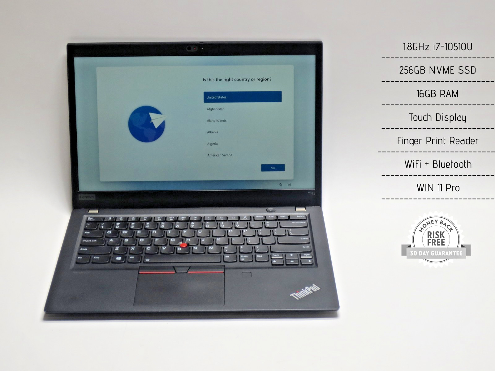 Lenovo ThinkPad T14s Gen 1 1.8GHz i7-10510U, 16GB RAM 256GB NVMe SSD WIN11 Touch