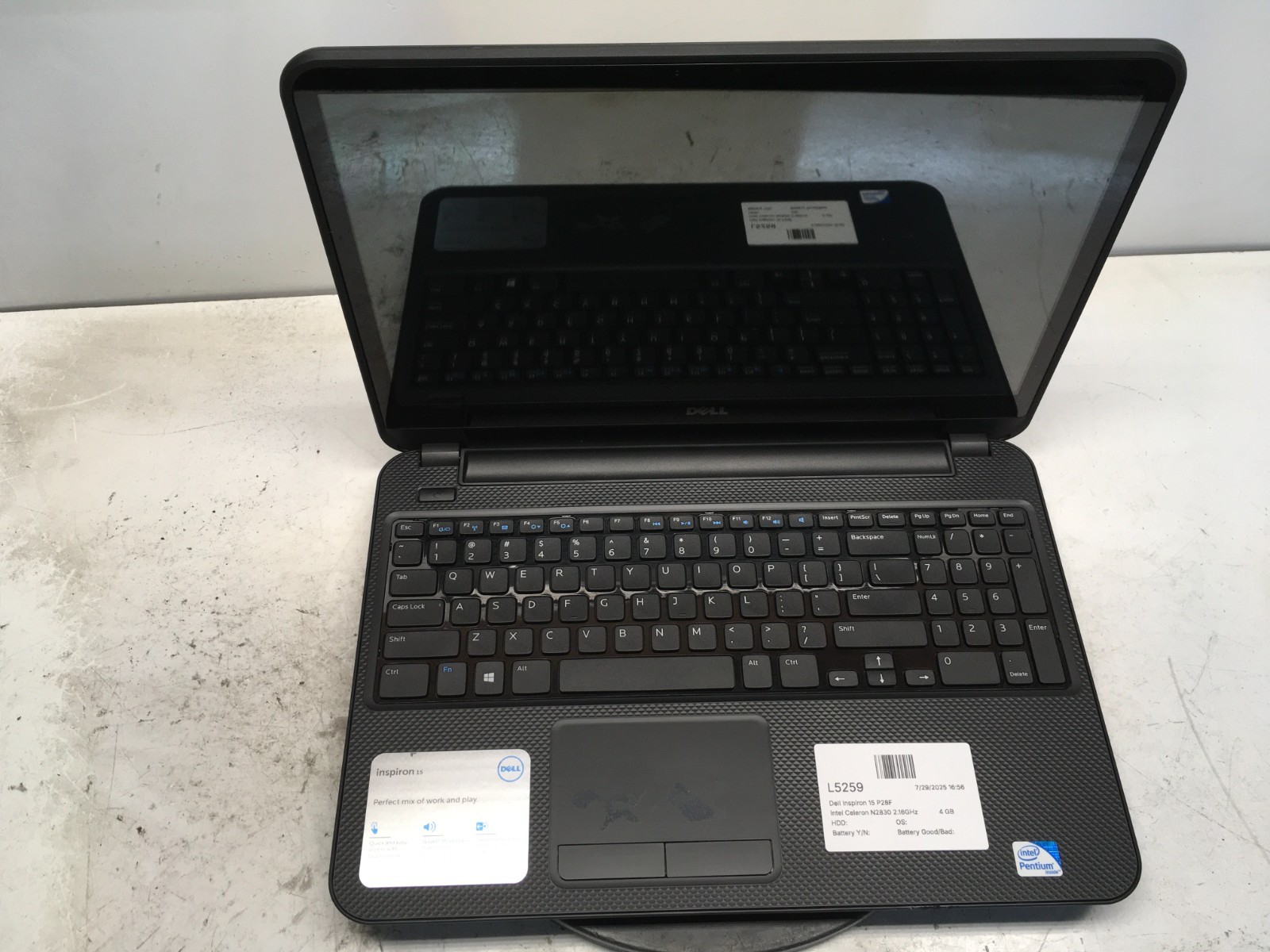 Dell Inspiron 15 P28F Intel Celeron N2830 2.16GHz 4 GB NO HDD READ