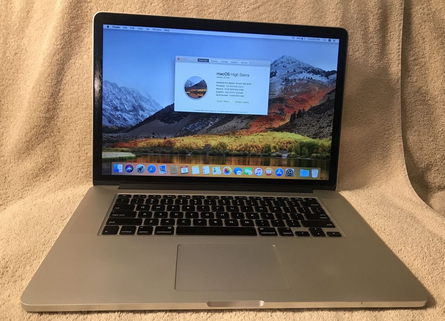 Apple MacBook Pro 15″ Core i7 4870HQ 2.5 Mid-2014 MGXC2LL/A A1398 16GB RAM 512GB