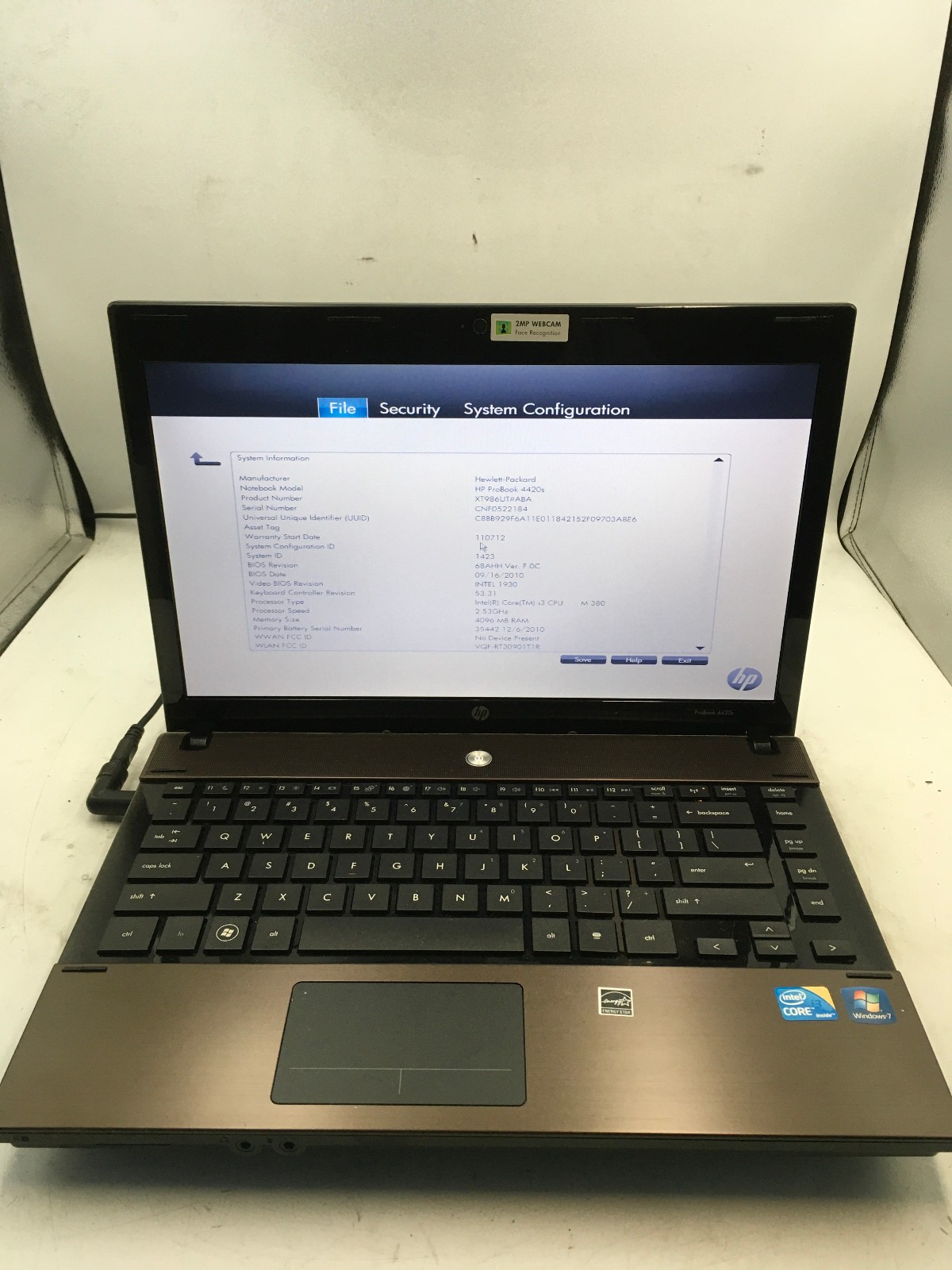 HP PROBOOK 4420S – BOOTS TO BIOS – INTEL I3 M380 – 4GB RAM – 14″ – READ DESC -BB