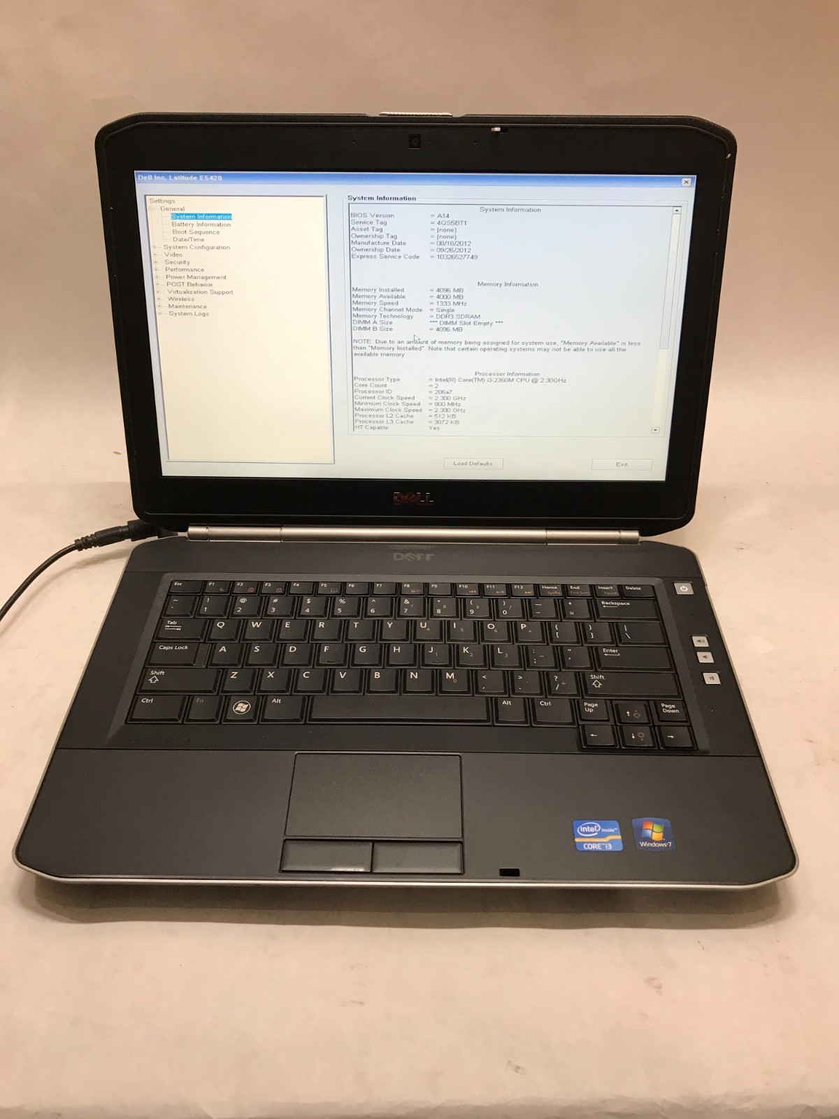 Dell Latitude E5420 14″ Intel Core i3 4GB RAM NO HDD/OS Missing Components! – DW