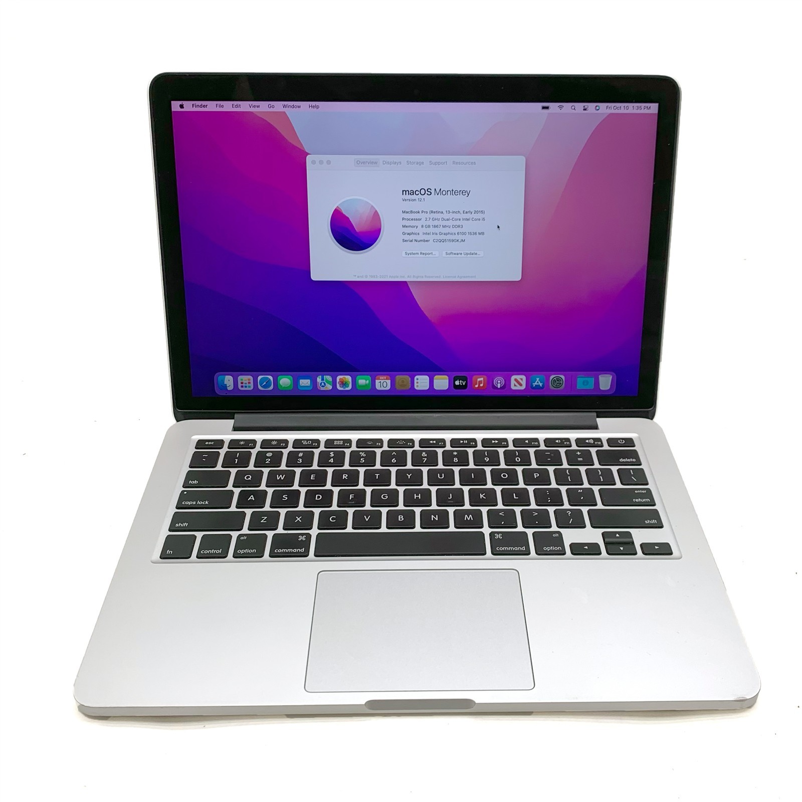 Apple Macbook Pro 12,1 A1502 13.3″ Retina i5-5257U 2.7ghz 8GB 256GB SSD Monterey
