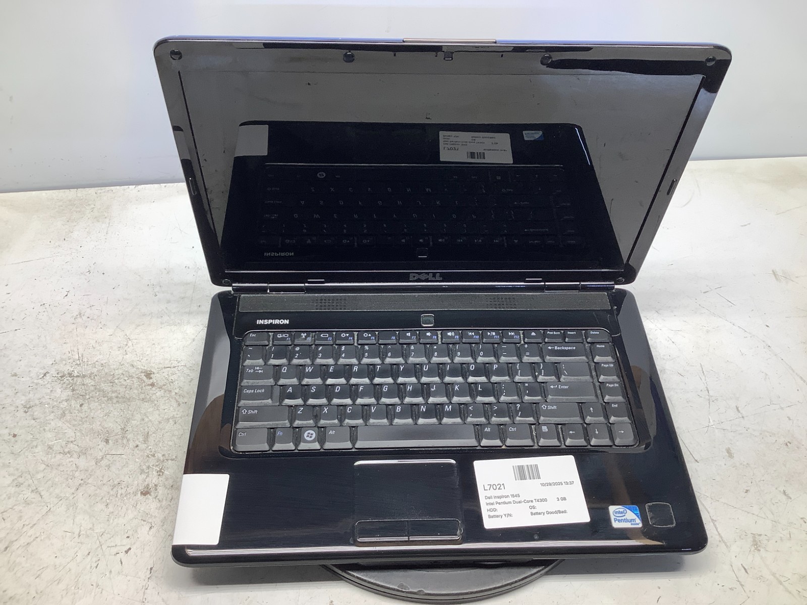 Dell Inspiron 1545 Intel Pentium Dual-Core T4300 2.1GHz 3 GB NO HDD