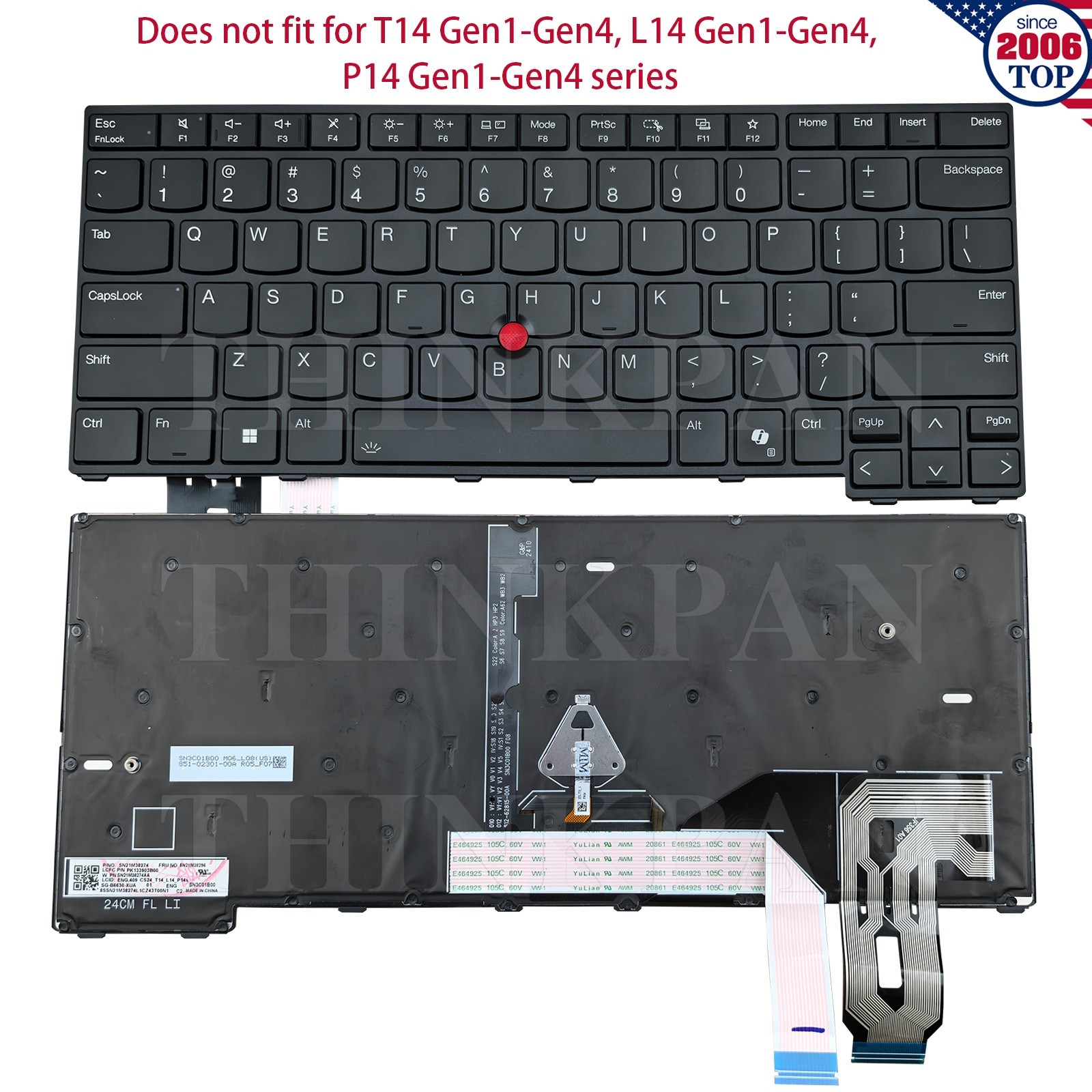 New US Backlit Keyboard Black for Lenovo Thinkpad T14 Gen5 L14 Gen5 P14s Gen5