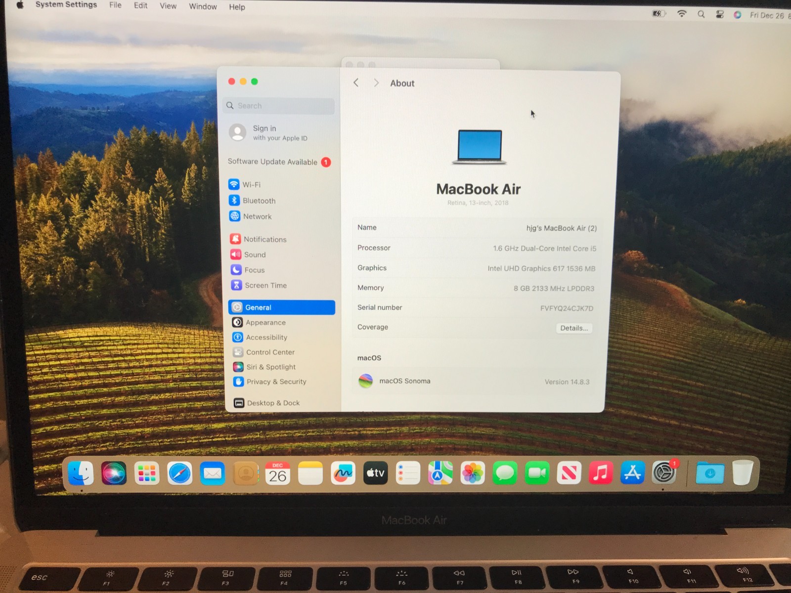 Apple MacBook Air 2018 13” i5 1.6GHZ 8GB 256GB A1932 Silver USED   #119