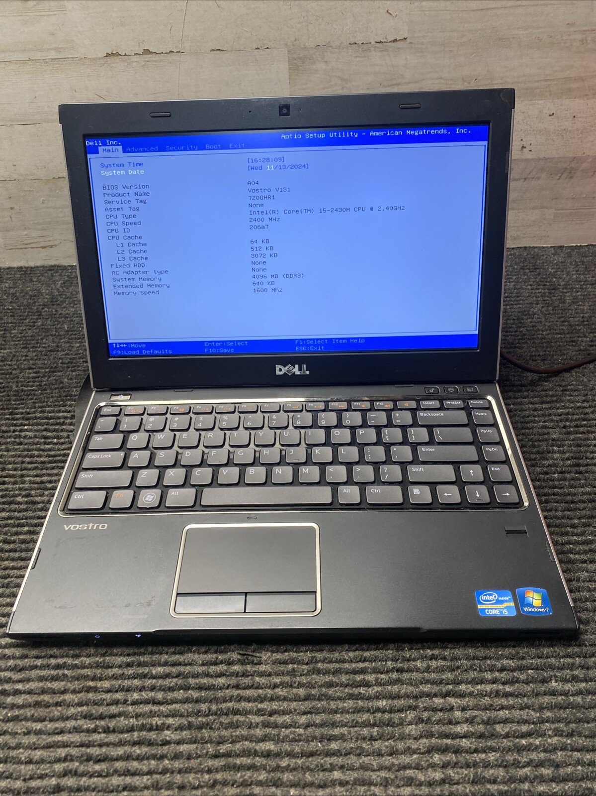 *PARTS* Dell Vostro V131 i5-2430M@2.40GHz 4GB RAM No HDD/OS Laptop