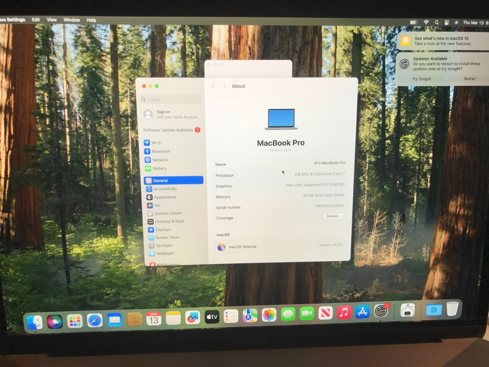 Apple MacBook Pro 15″  A1990 2018 i7@2.6GHz 16GB 512GB Gray USED Read* #864