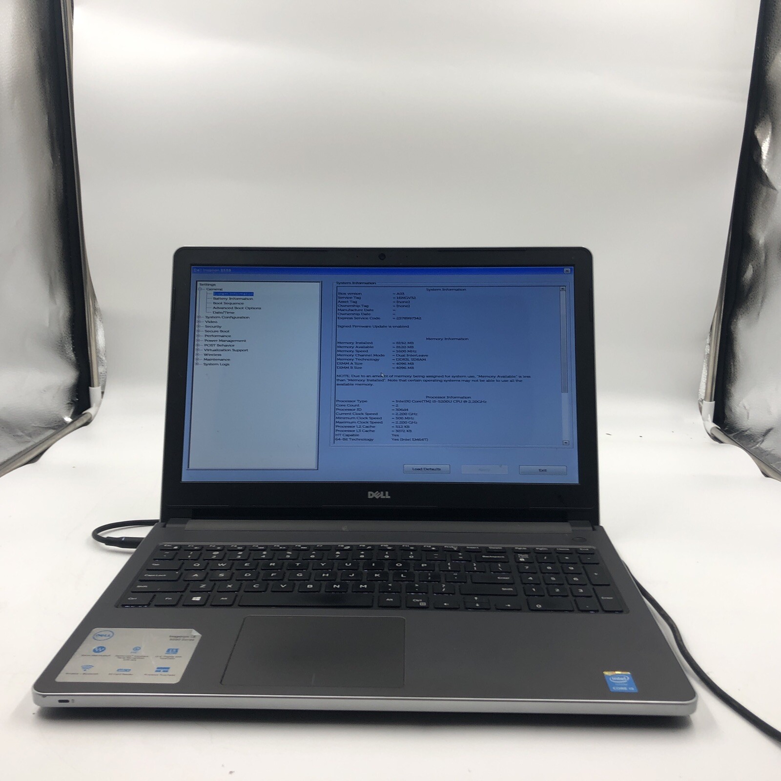 Dell Latitude 5558 Laptop Intel i5-5200U 2.2GHZ 4GB NO HDD/OS Bad Keyboard 15.6″