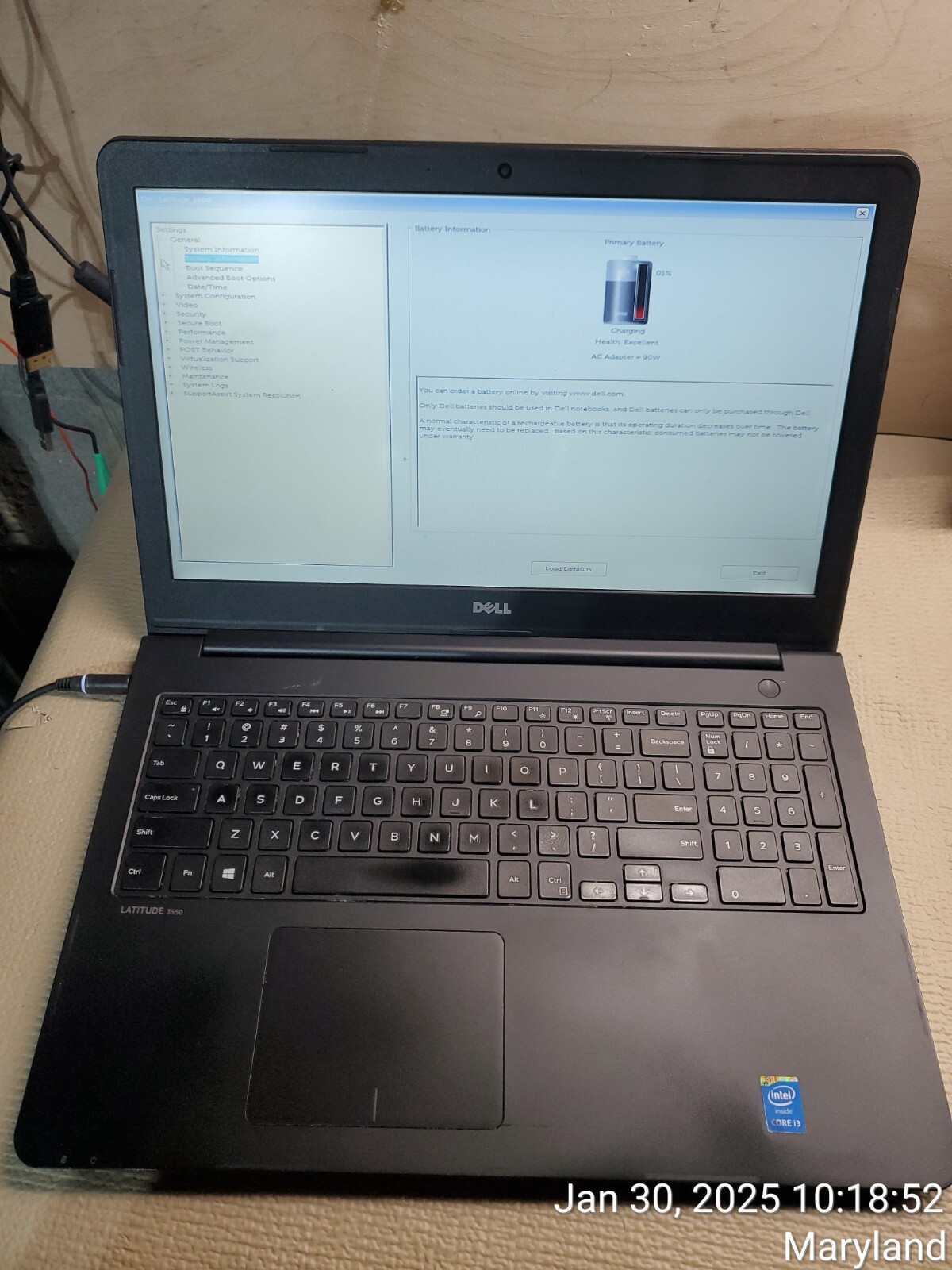 Dell Latitude 3550 15″ Laptop i3-4005u 4gb Ram No Drives Boots Bios