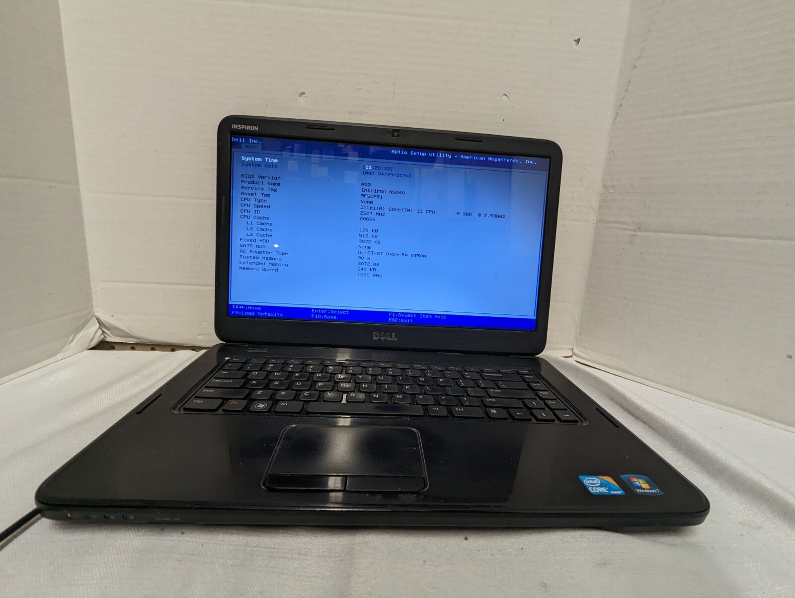 Dell Inspiron N5040 15″ laptop intel i3 M380 2.53 GHZ 3gb ram no hdd