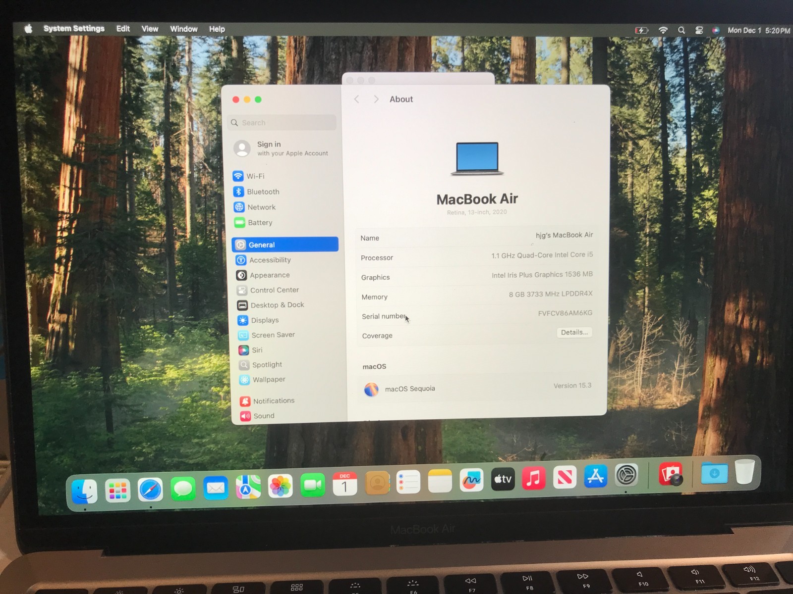 Apple MacBook Air  2020 13″ 5  i5 1.10GHz  8GB 512GB  A2179 Gray USED Read* #009