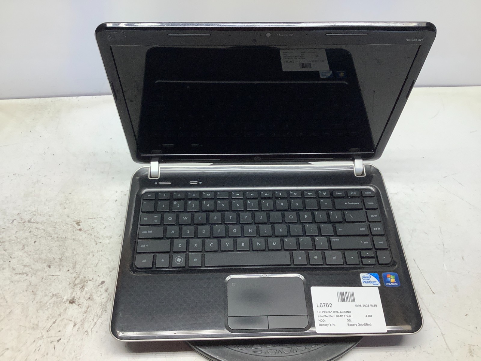 HP Pavilion DV4-4033NR Intel Pentium B940 2GHz 4 GB NO HDD