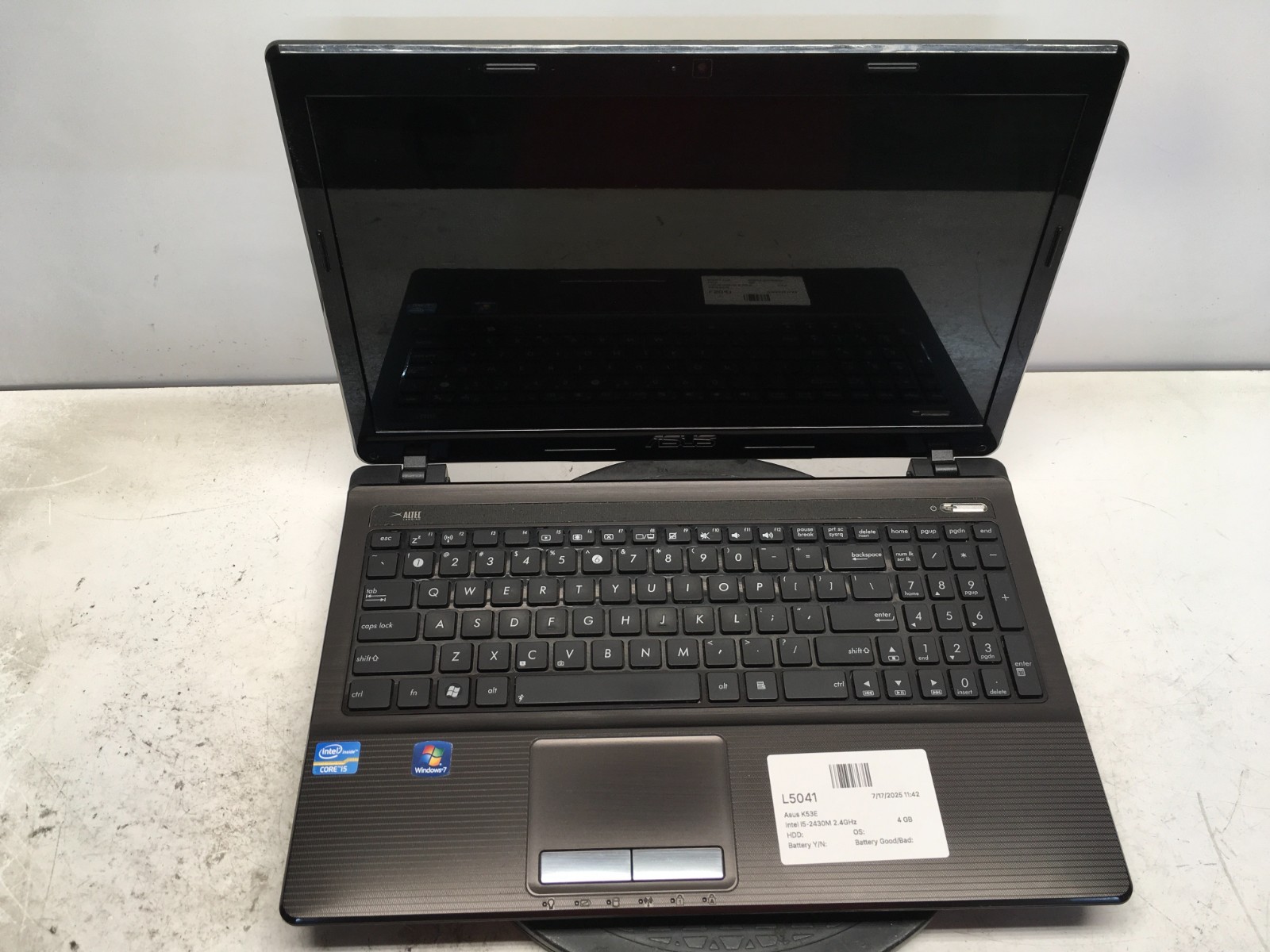 Asus K53E-BD4TD Intel i5-2430M 2.4GHz 4 GB NO HDD READ