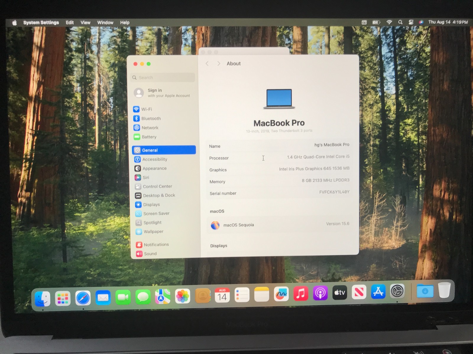 2019 Apple MacBook Pro 13.3″ i5 1.4GHz 8GB 128GB Gray A2159 Bad Touch Bar #903