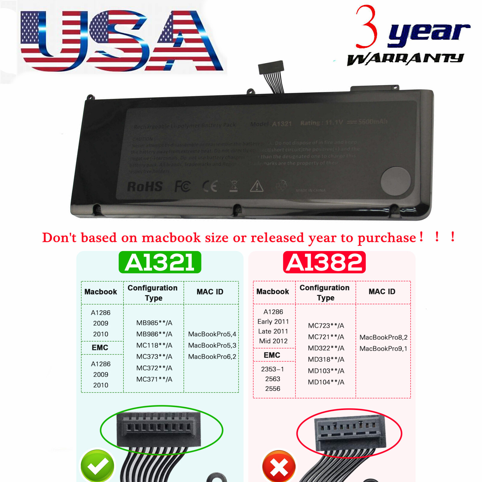 Battery For Apple MacBook Pro 15″ A1286 661-5211 Mid 2009 Early/Late 2010 A1321