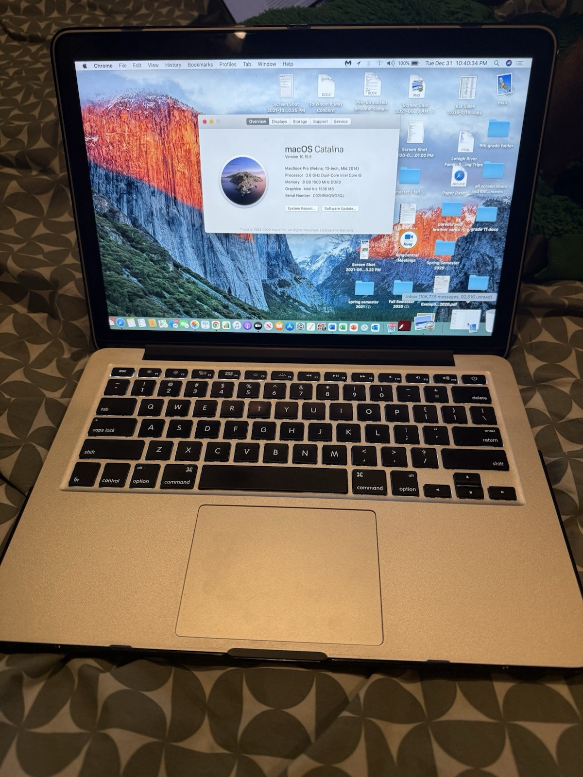Apple MacBook Pro 13 Retina, 13”2014 2.6 GHz Dual-Core Intel Core i5 Mem 8 GB