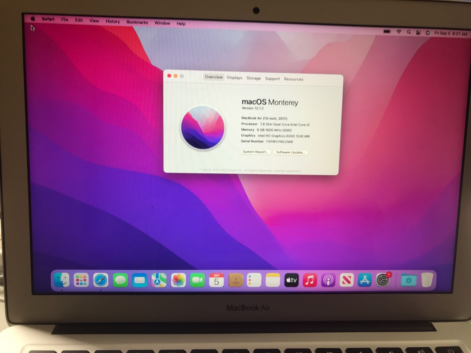 Apple  MacBook Air A1466 2017  13″  i5 1.8GHZ  8GB 128GB Service  Battery #508