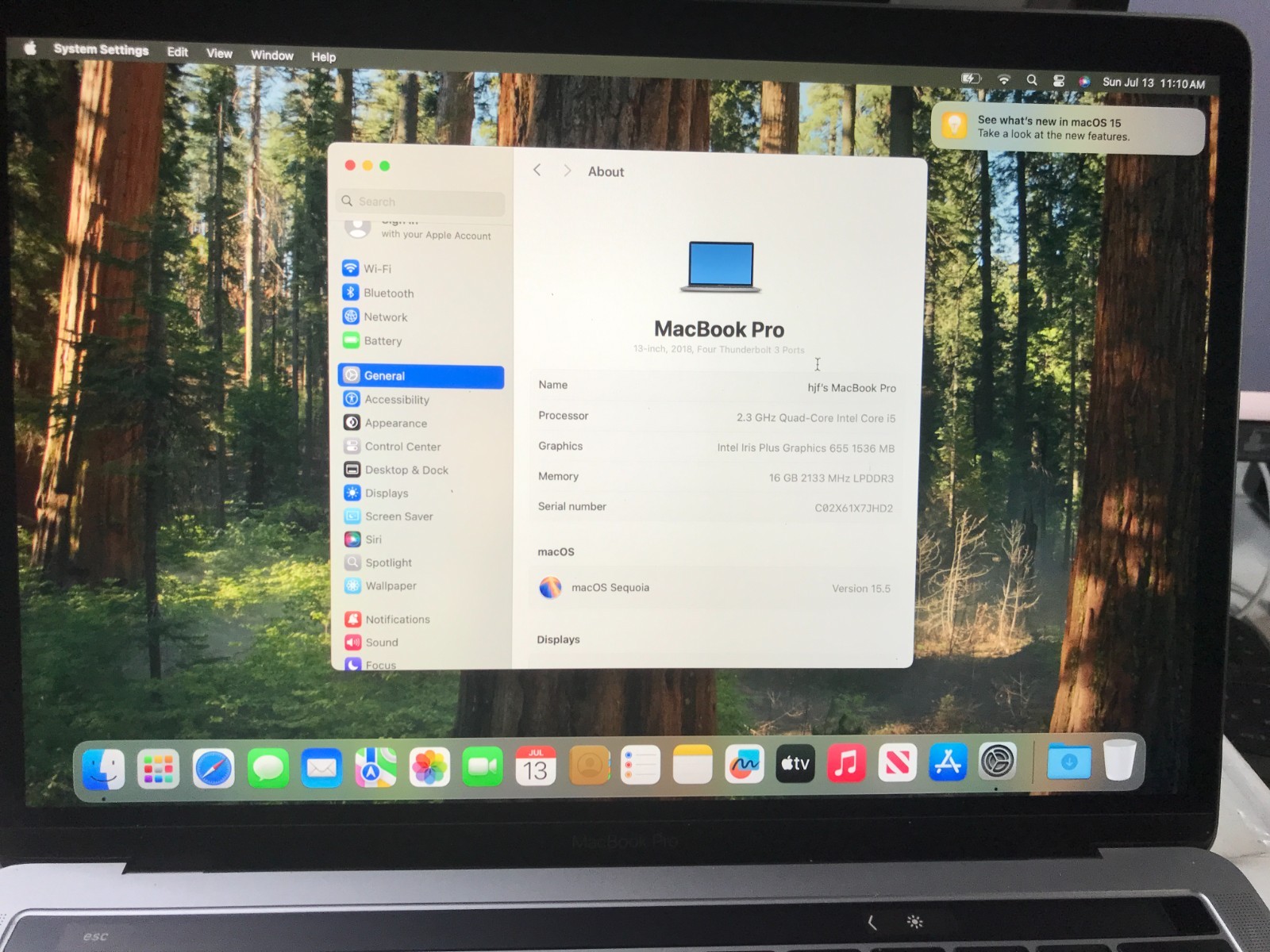 APPLE MacBook 13″ 2018 A1989 i5 2.3GHZ 8GB 512GB Gray  Bad Touch Bar #230