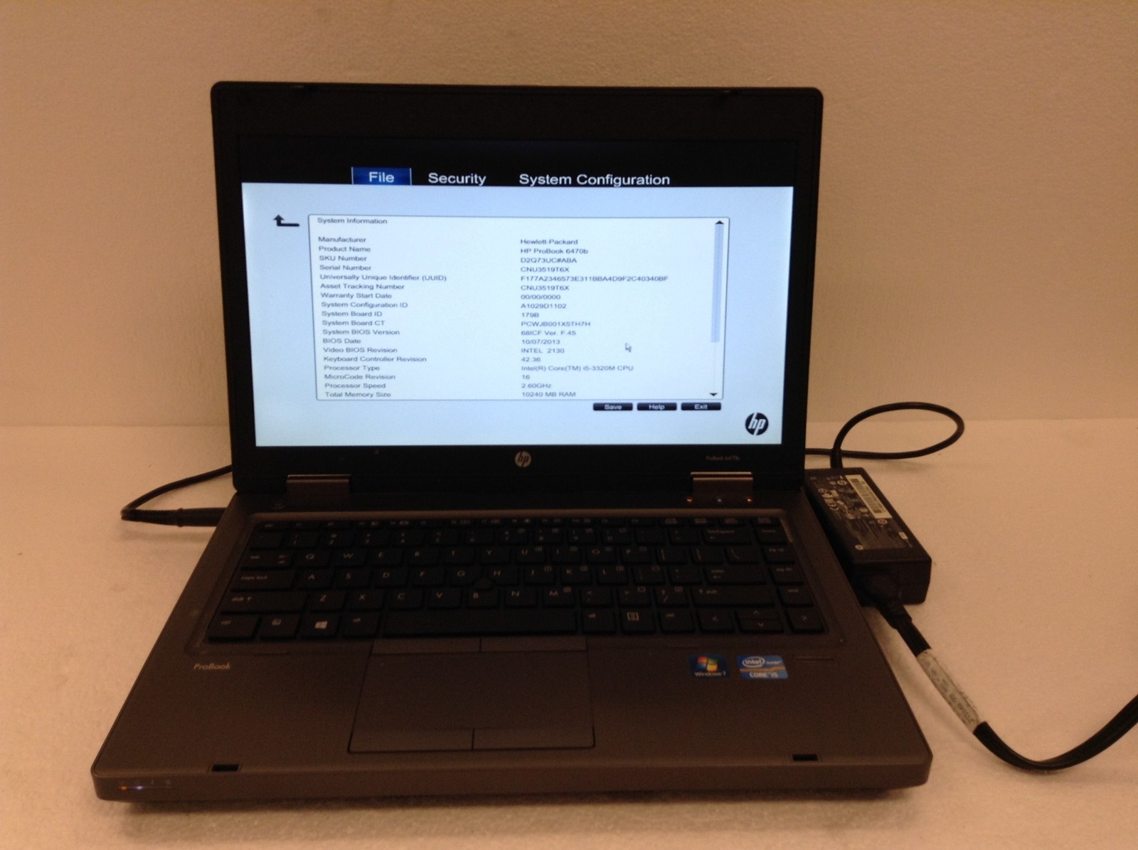 Hp ProBook 6470B i5 3320M 2.60Ghz 3rd Gen 14” Laptop,320GB,10GB,DVDRW,AC,NoBatt