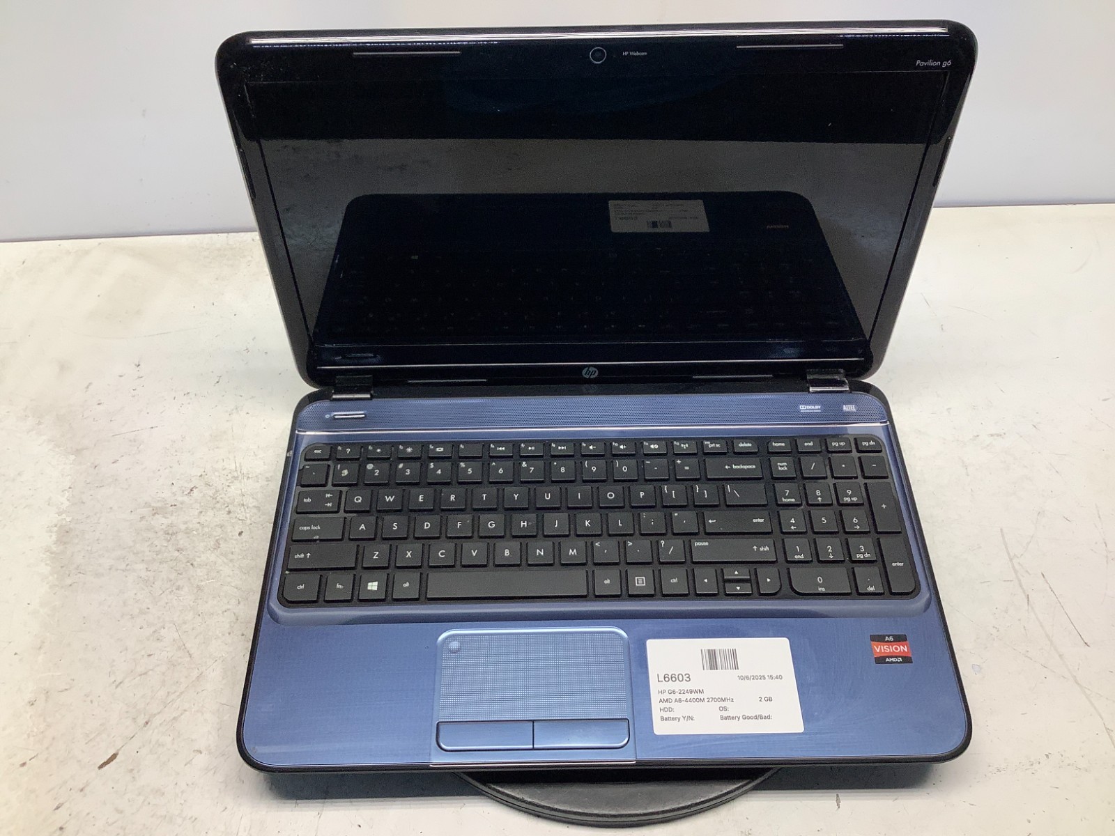 HP G6-2249WM AMD A6-4400M 2700MHz 2 GB NO HDD