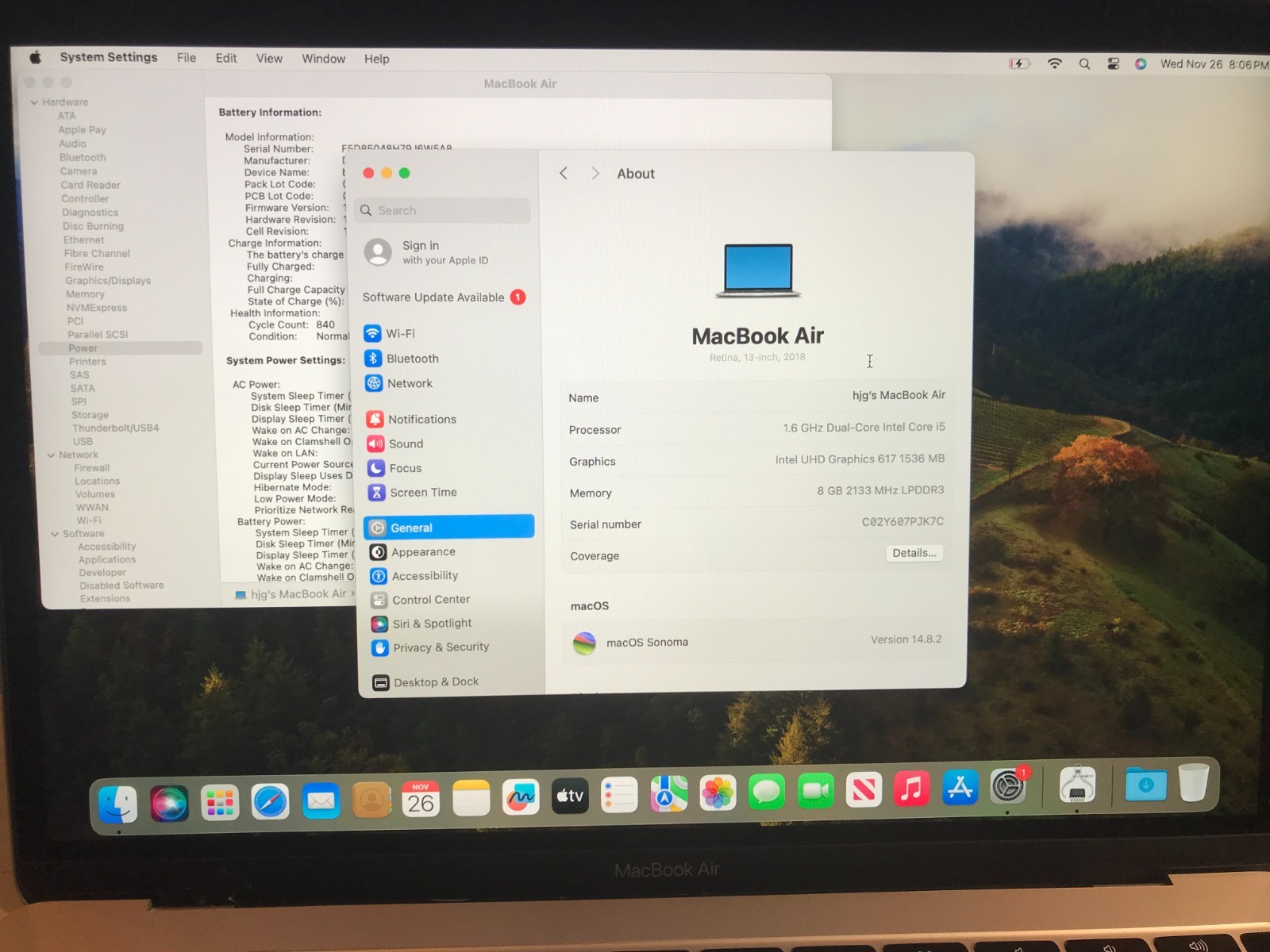 Apple MacBook Air 2018 13” i5 1.6GHZ 8GB 128GB A1932 Silver USED Read*  #286