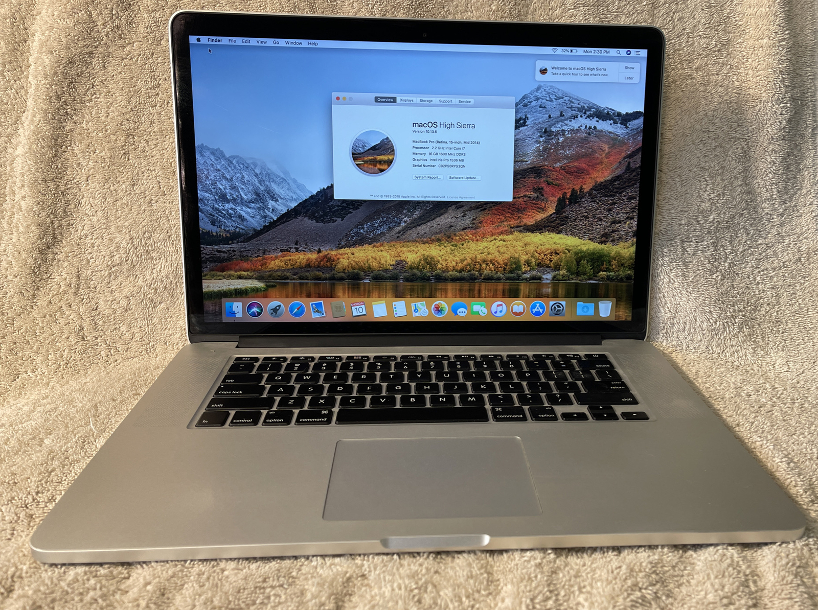 Apple MacBook Pro Retina Core i7 2.2GHz 16GB RAM 500GB SSD 15″ MGXA2LL/A #007