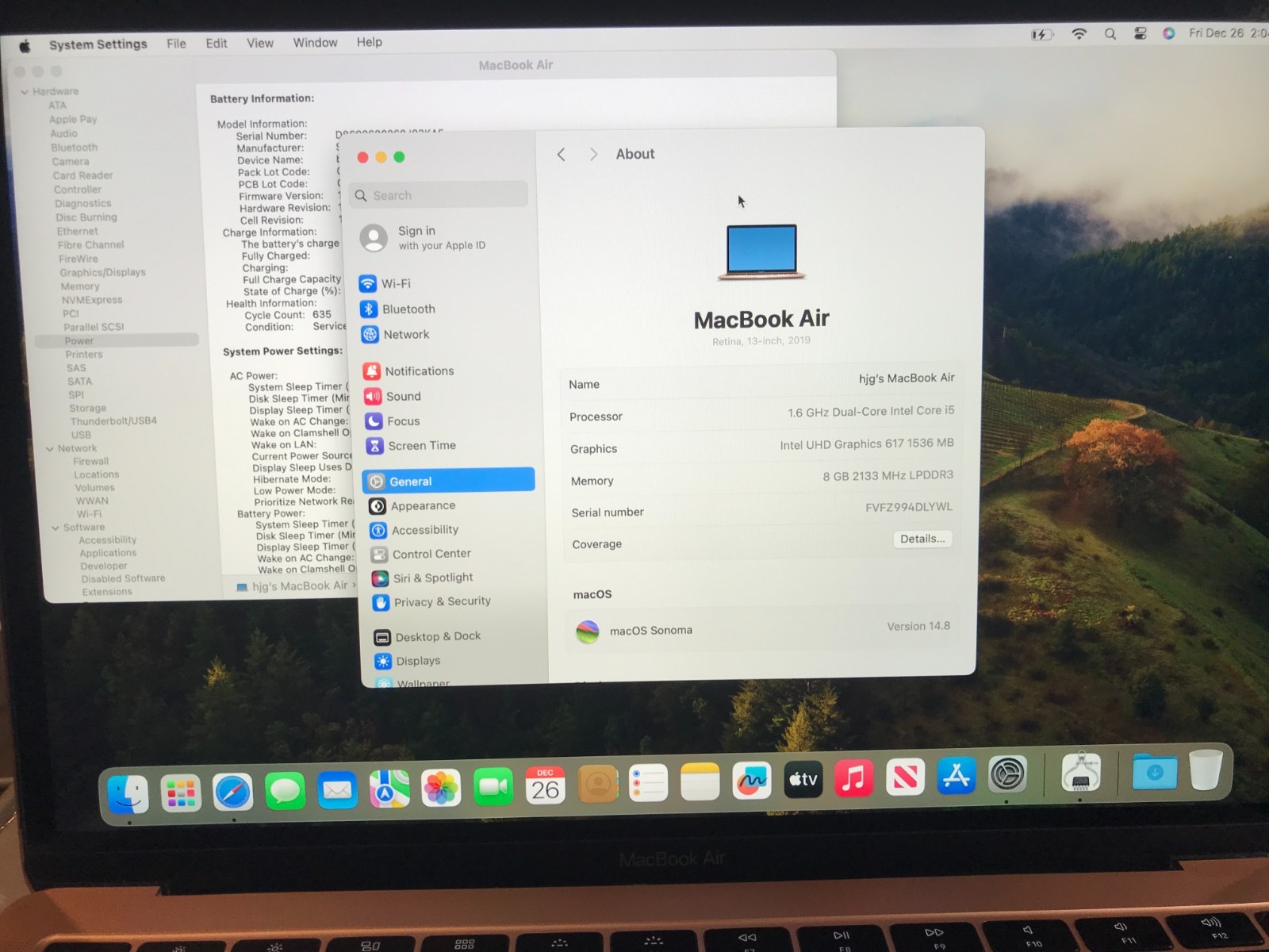 2019 Apple MacBook Air 13.3″  i5 8th  8GB 128GB A1932  Gold Service Battery #107