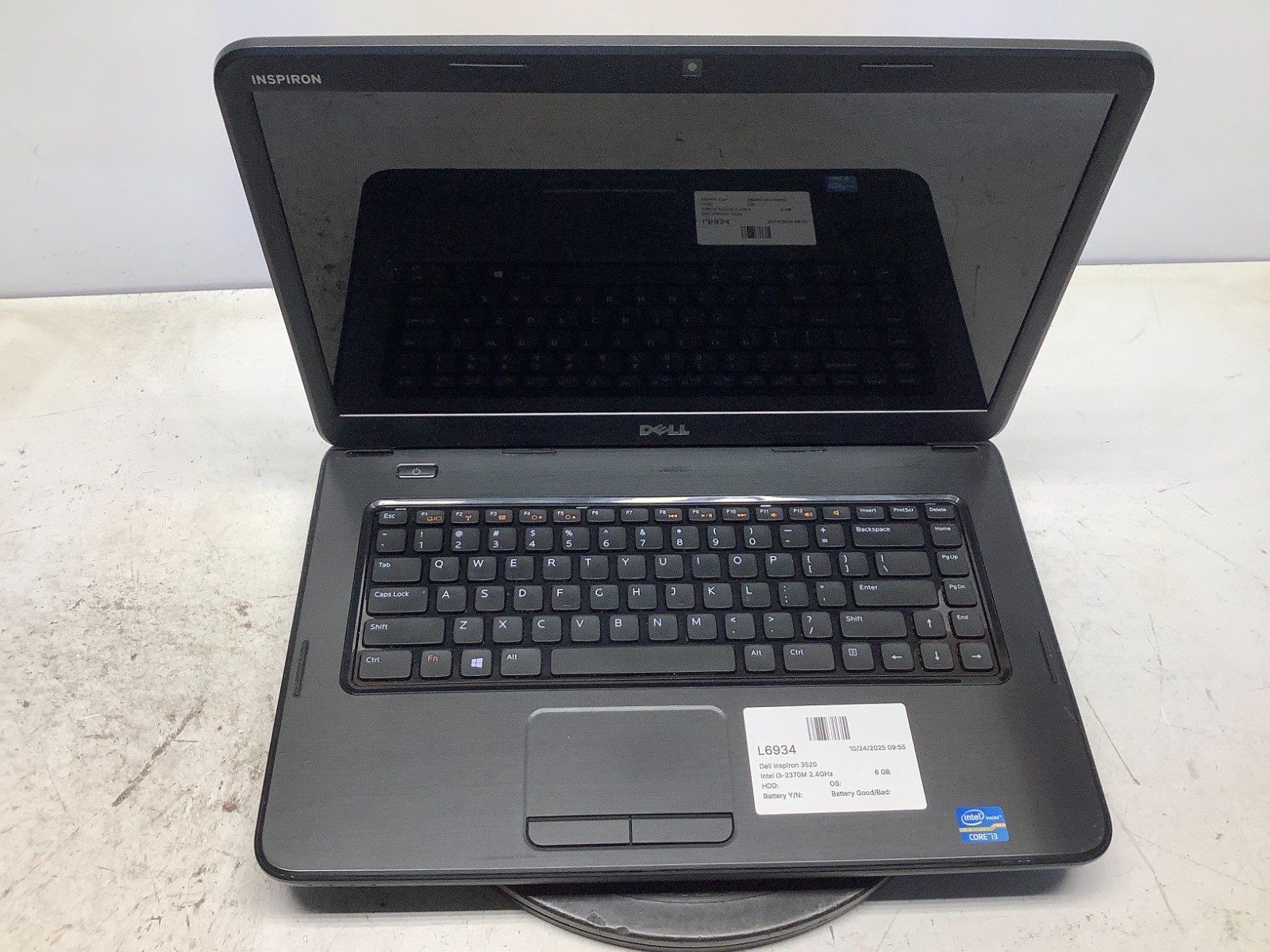 Dell Inspiron 3520 Intel i3-2370M 2.4GHz 6 GB NO HDD/Battery