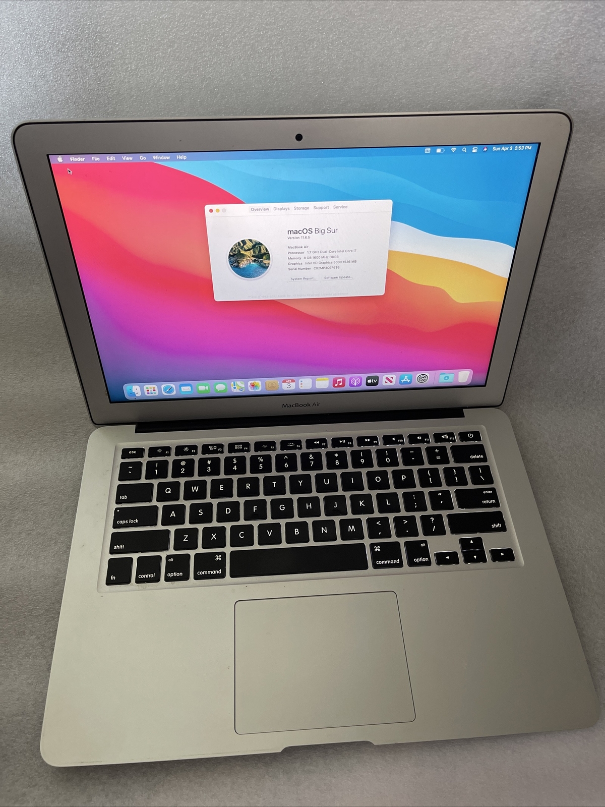 Apple MacBook Air 13″ Core i7 1.7ghz 8gb RAM 128GB SSD OS Big Sur
