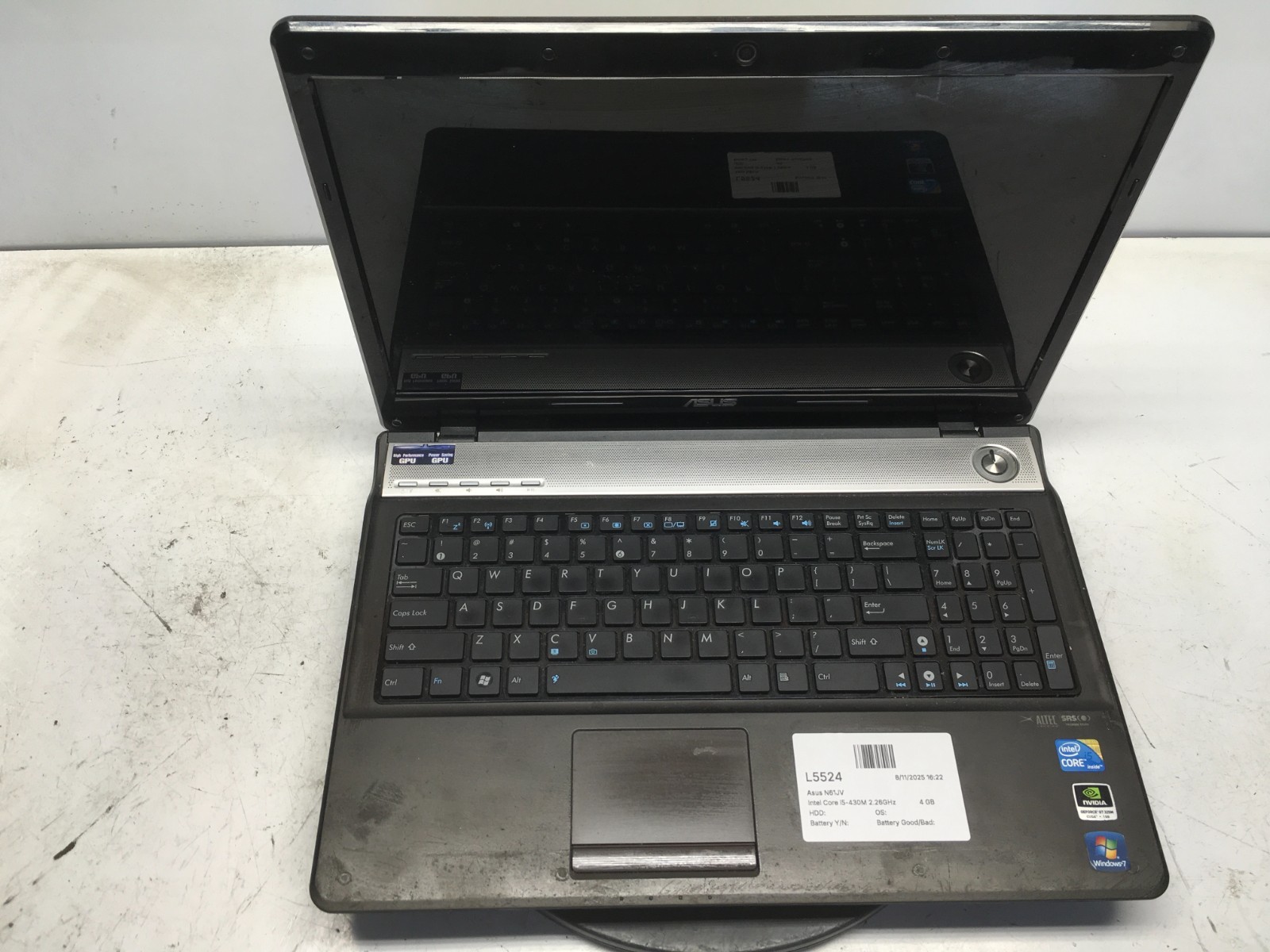 Asus N61JV Intel Core i5-430M 2.26GHz 4 GB NO HDD