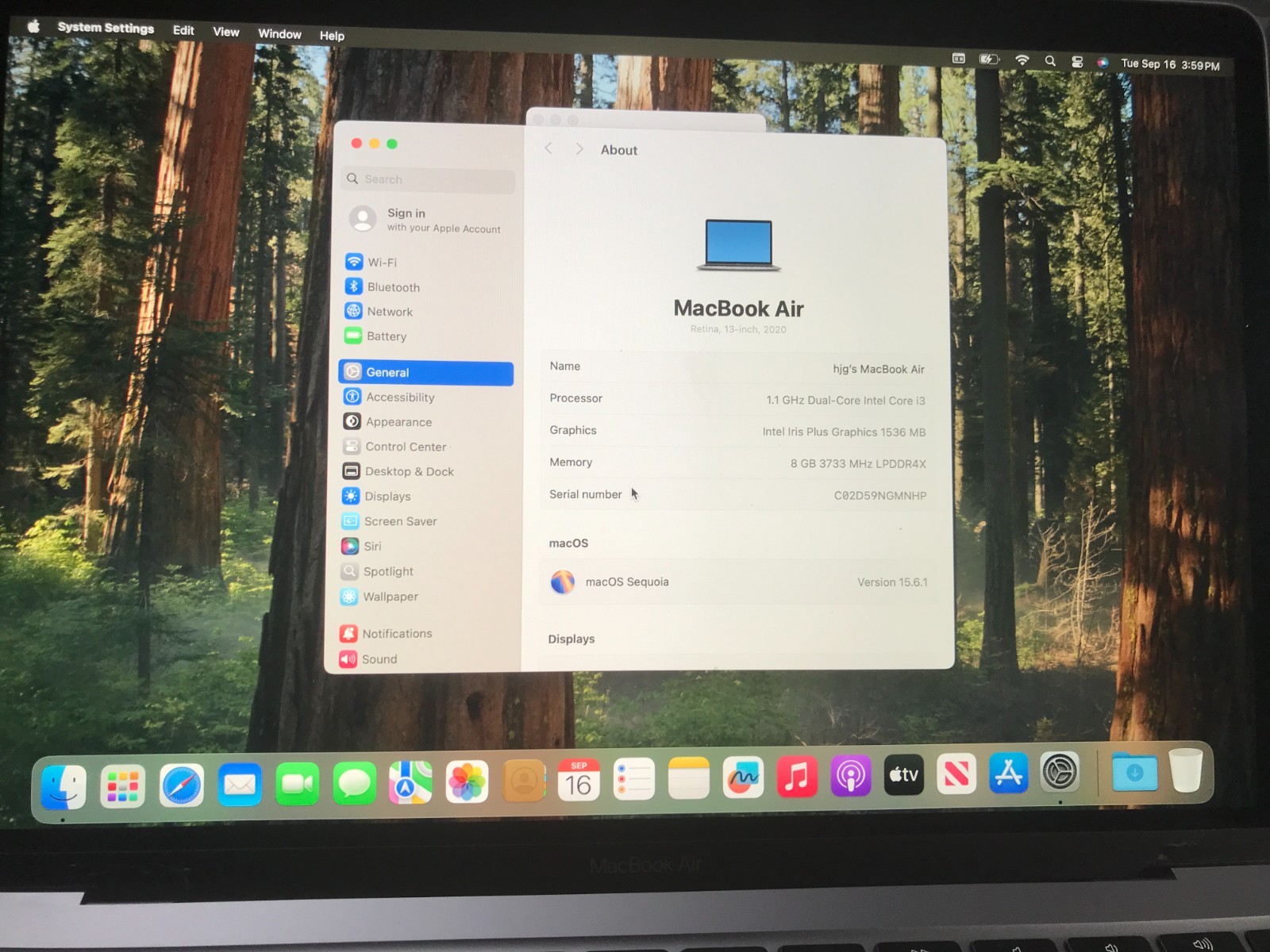 Apple MacBook Air 13″  i3 1.1GHz 8GB 256GB Gray A2179 2020 USED Read*#394