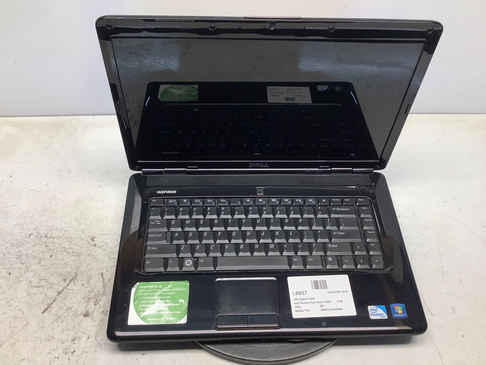 Dell Inspiron 1545 Intel Pentium Dual-Core T4400 2.2GHz 4 GB NO HD/Battery/Cover