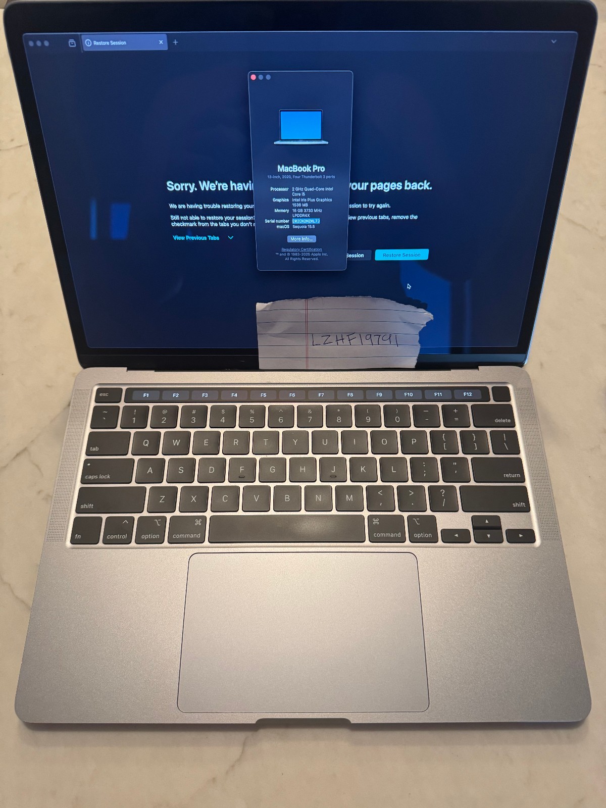 Apple Macbook Pro 2020 13″ i5 2.00GHz 16GB RAM 512GB SSD Minor Screen Damge