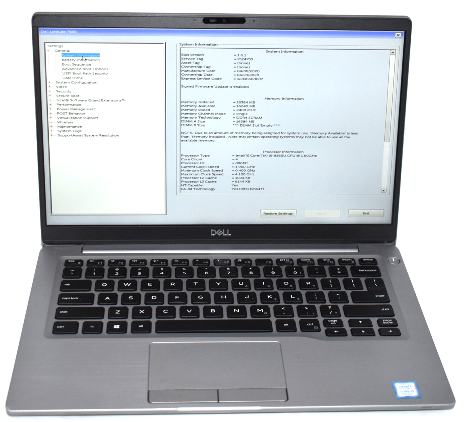 14″ Dell LATITUDE 7400 Laptop i7-8665U @ 1.90GHz 16GB RAM 256GB SSD Win 11 Pro