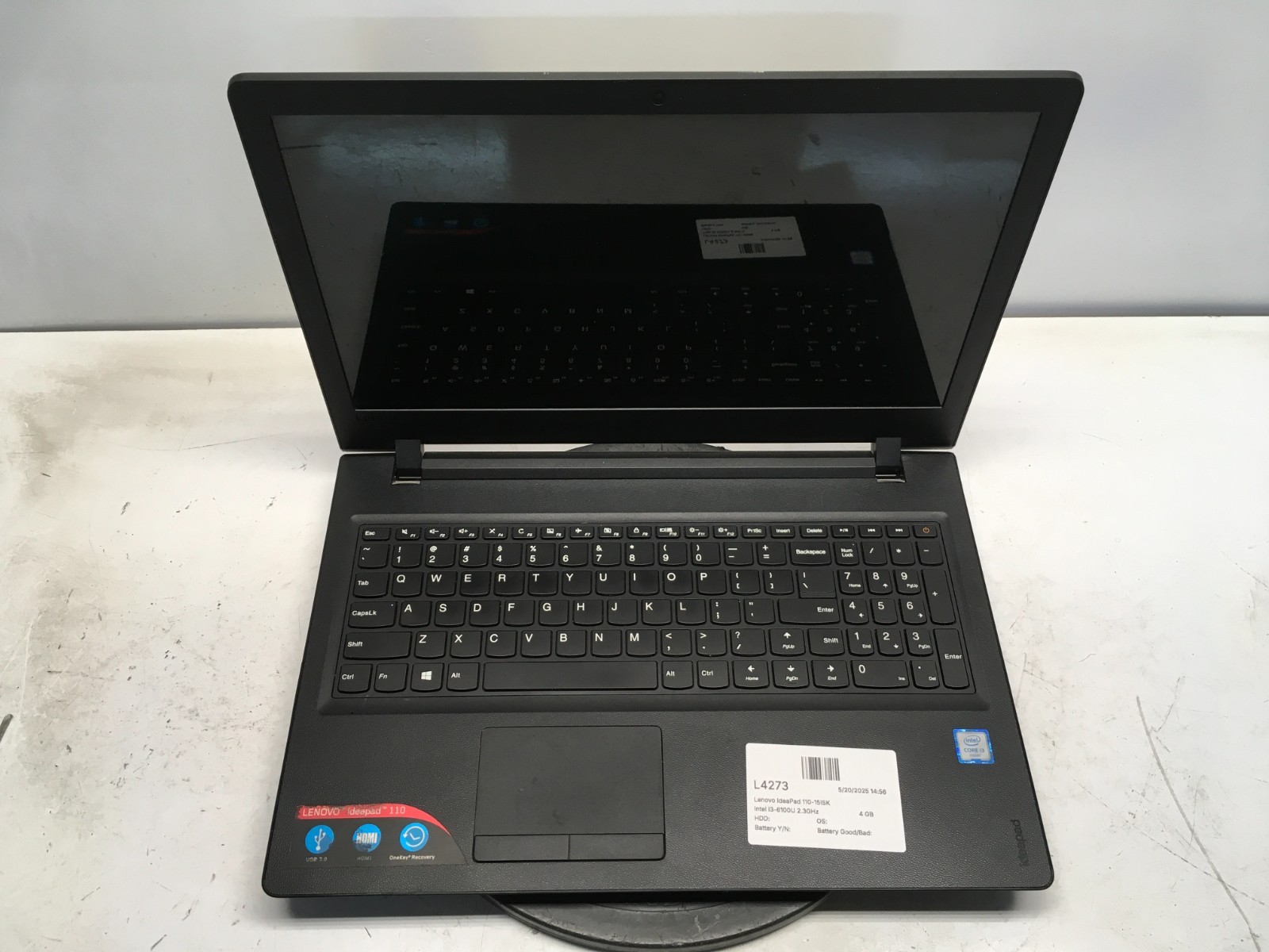 Lenovo IdeaPad 110-15ISK Intel i3-6100U 2.3GHz 4 GB NO HDD