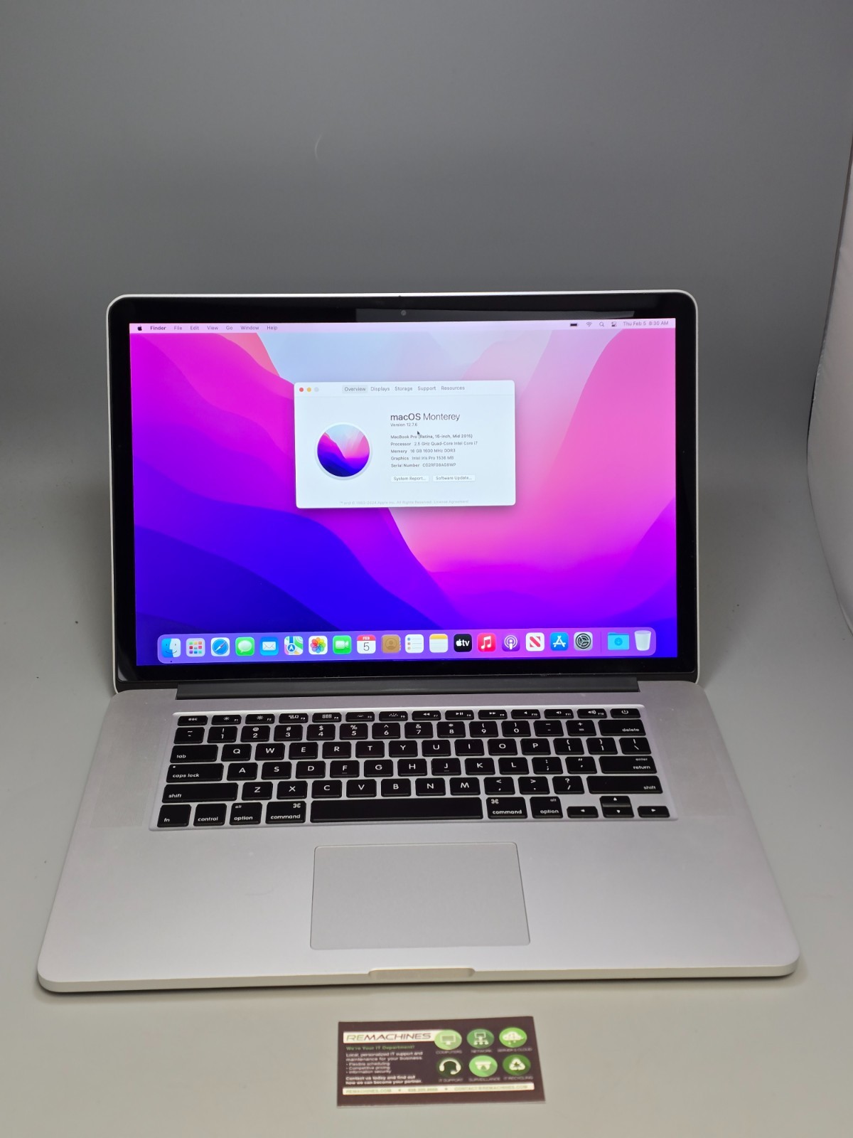 Apple MacBook Pro 15″ A1398 Retina Core i7 2.8Ghz 16GB RAM 1TB SSD Monterey